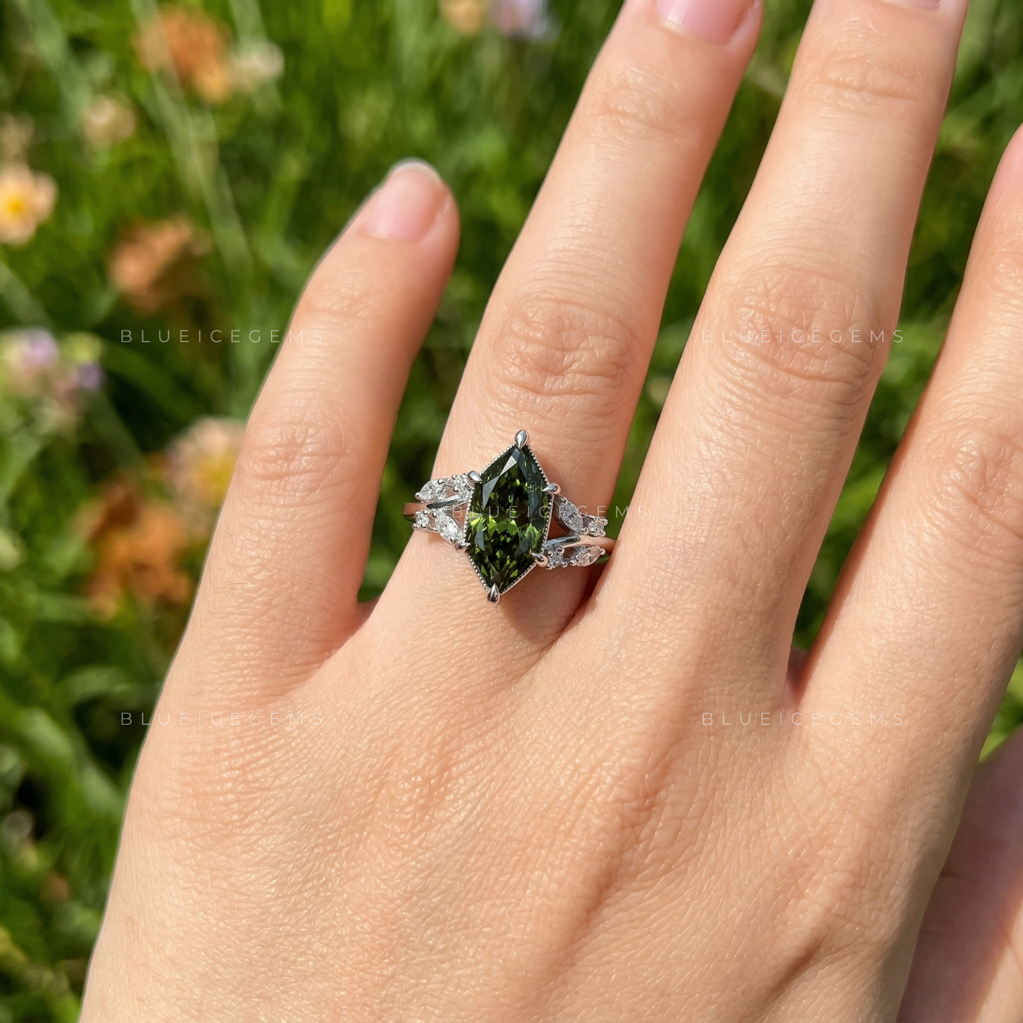 Verdant Muse Dutch Marquise Fancy Green Diamond Ring