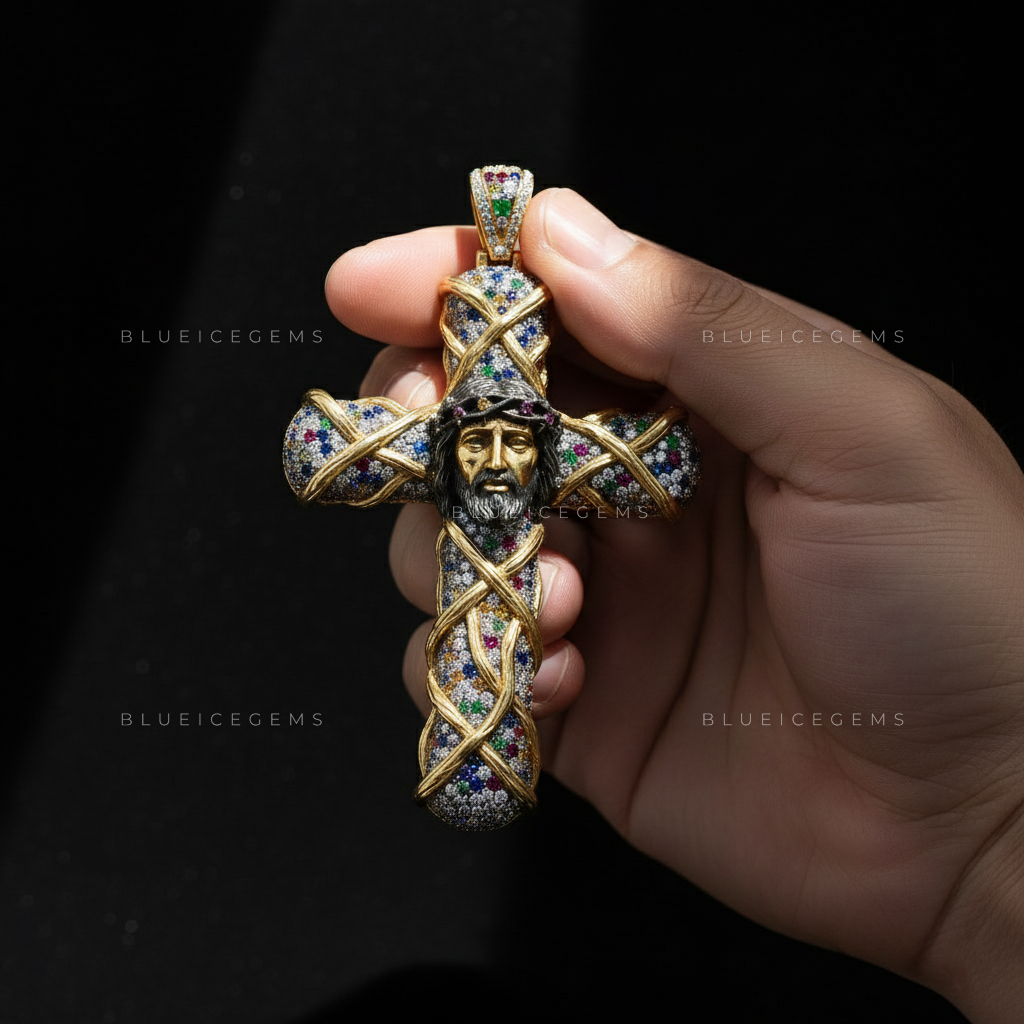 The Divine Thorns: Multi-Gem Mosaic & Golden Christ Sovereign