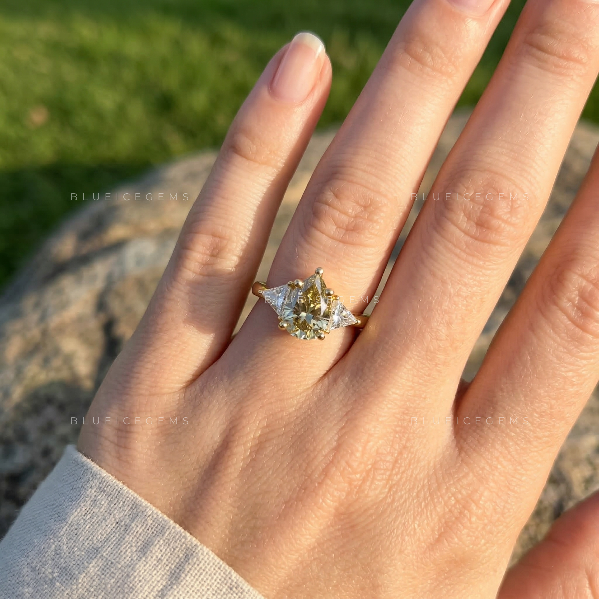 Sunlit Majesty Pear and Triangle Trilogy Ring