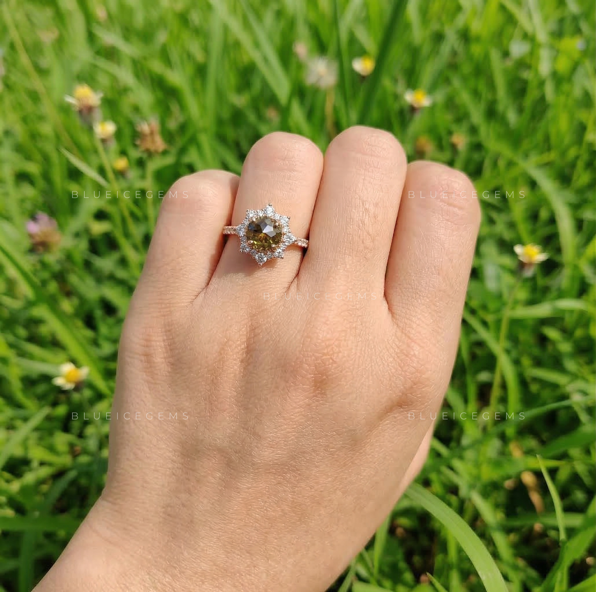 Champagne Vintage Rose Cut Halo Ring