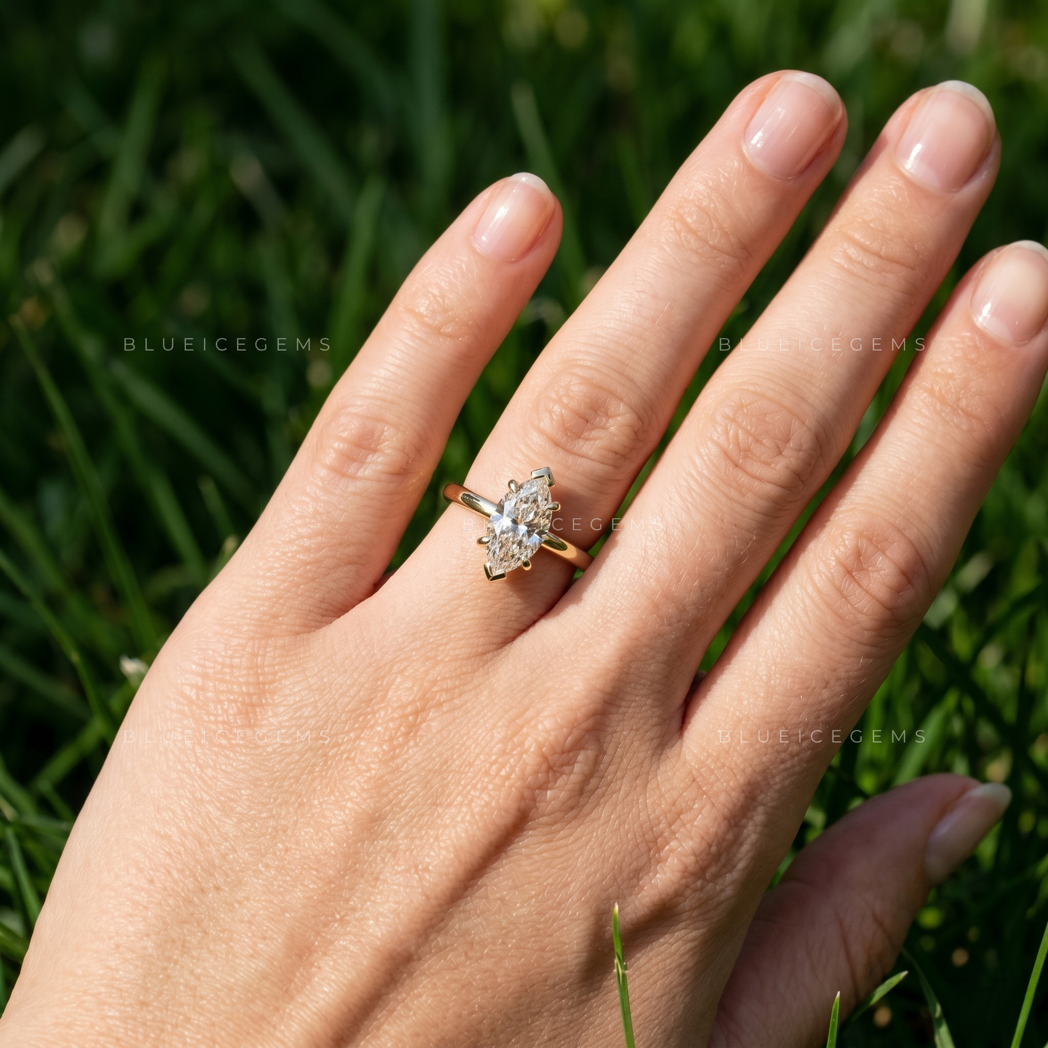Imperial Majesty Marquise Cut V Prong Solitaire Engagement Ring
