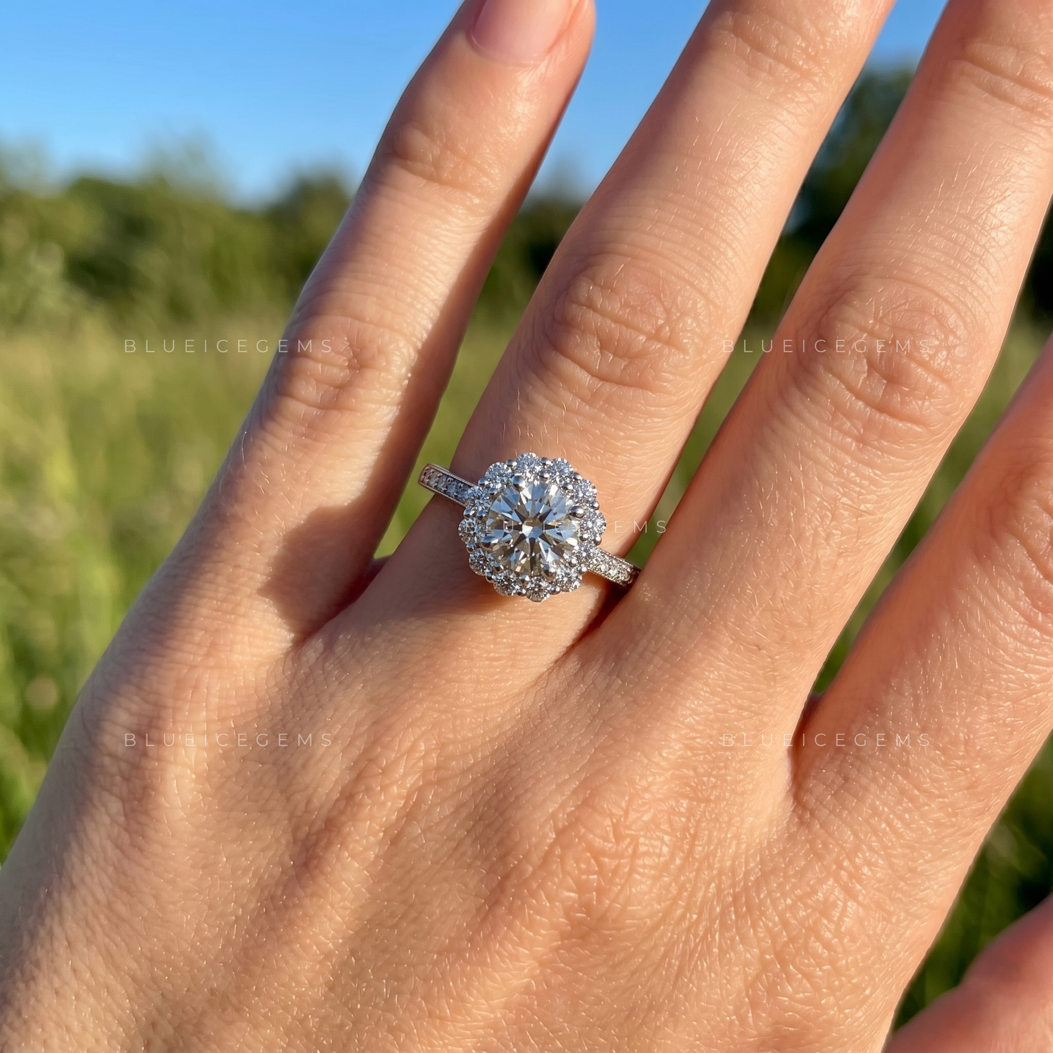Vintage Splendor Round Brilliant Cut Halo Engagement Ring