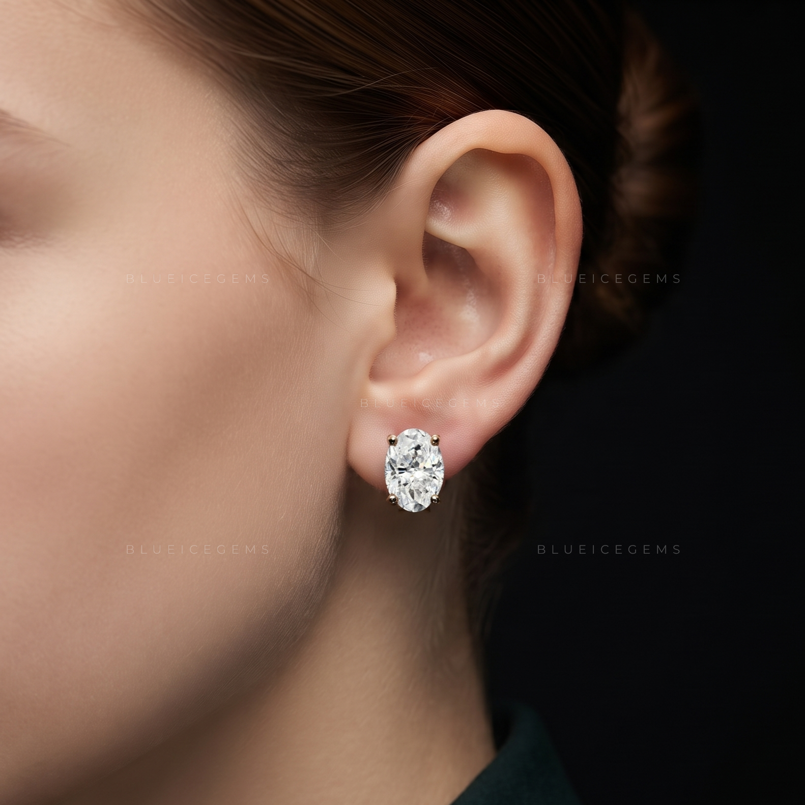Silken Oval Lab-Grown Diamond Four-Prong Stud Earrings
