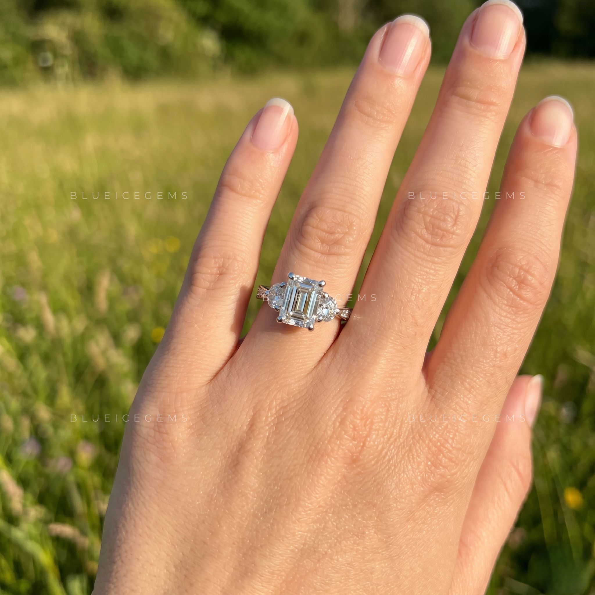 Sophisticated Elegance Elongated Emerald Cut Solitaire with Tapered Accent Band Anniversary Ring
