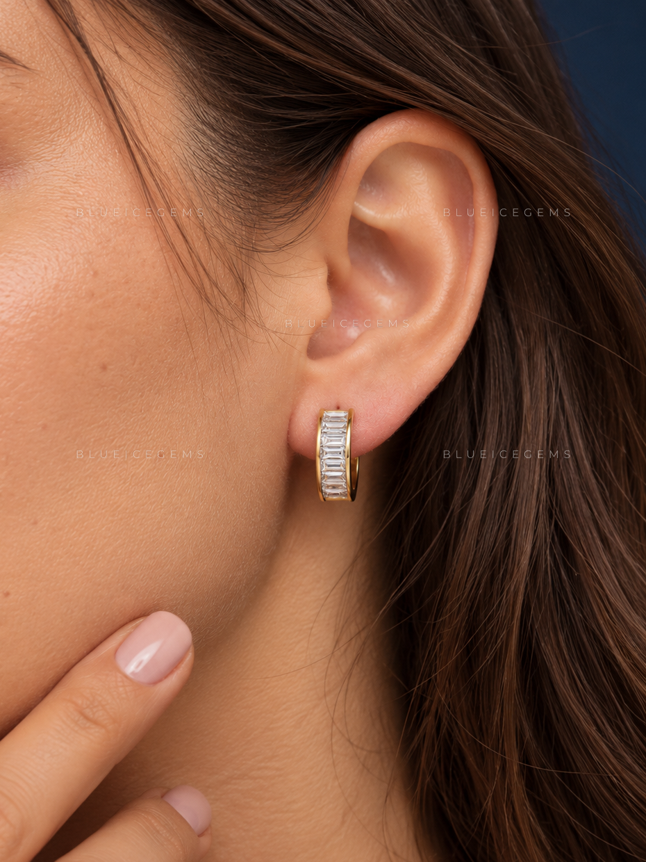 Architectural Baguette Huggie Earrings