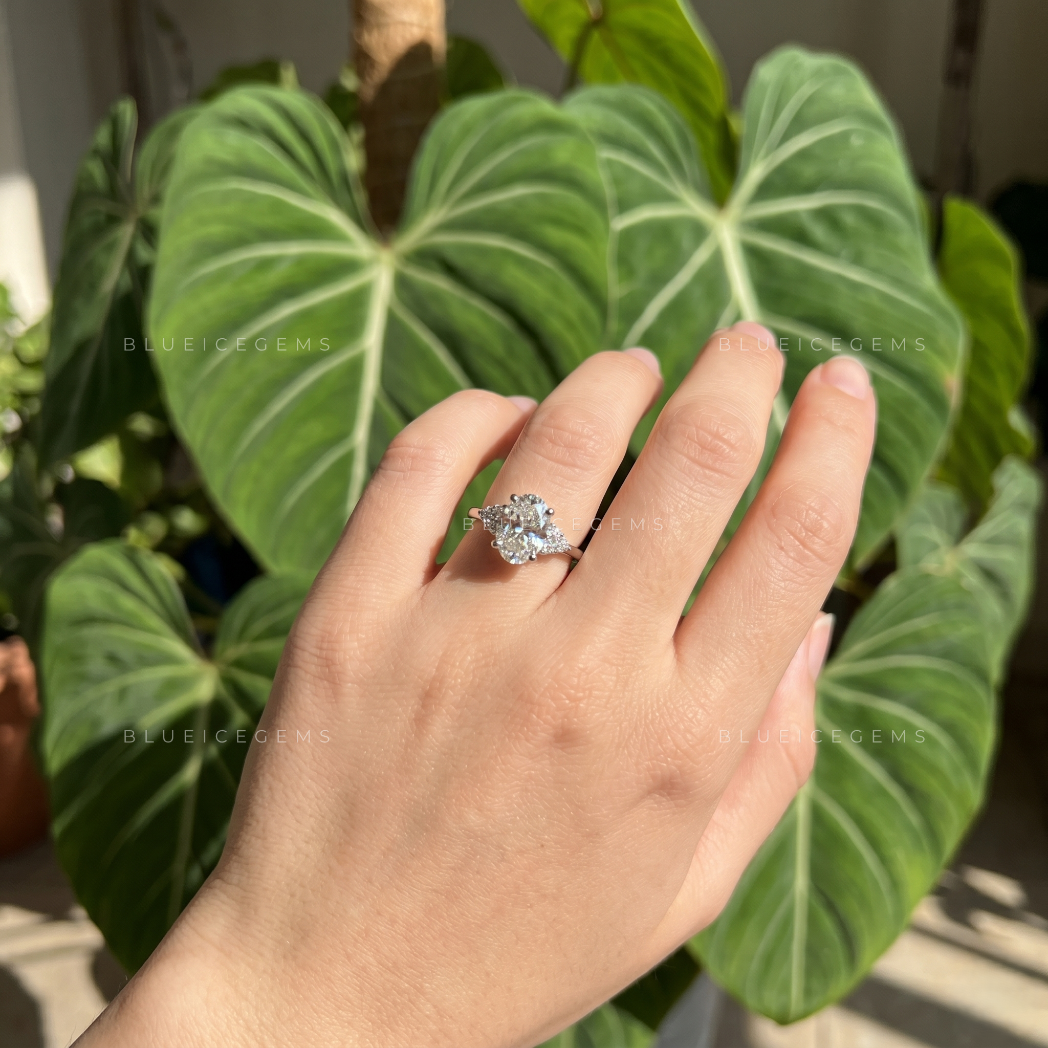 Oval Brilliant Cut Accent Solitaire Engagement Ring