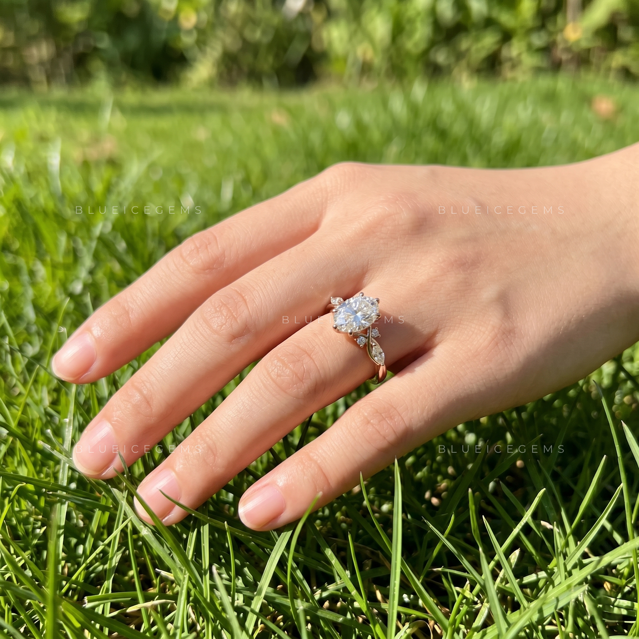 Ethereal Harmony Oval Cut Delicate Accent Trilogy Ring