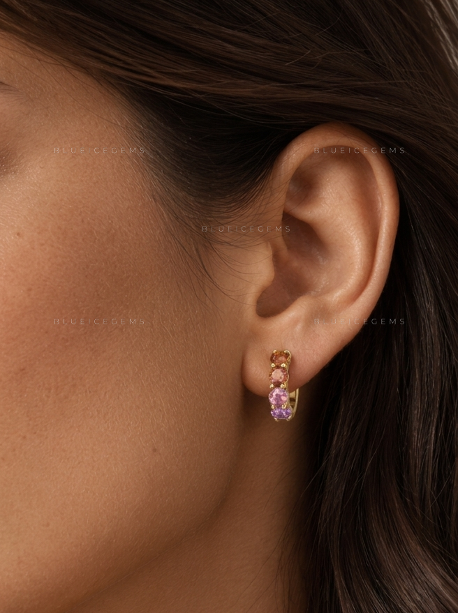 Ombre Sapphire and Garnet Hoop Earrings