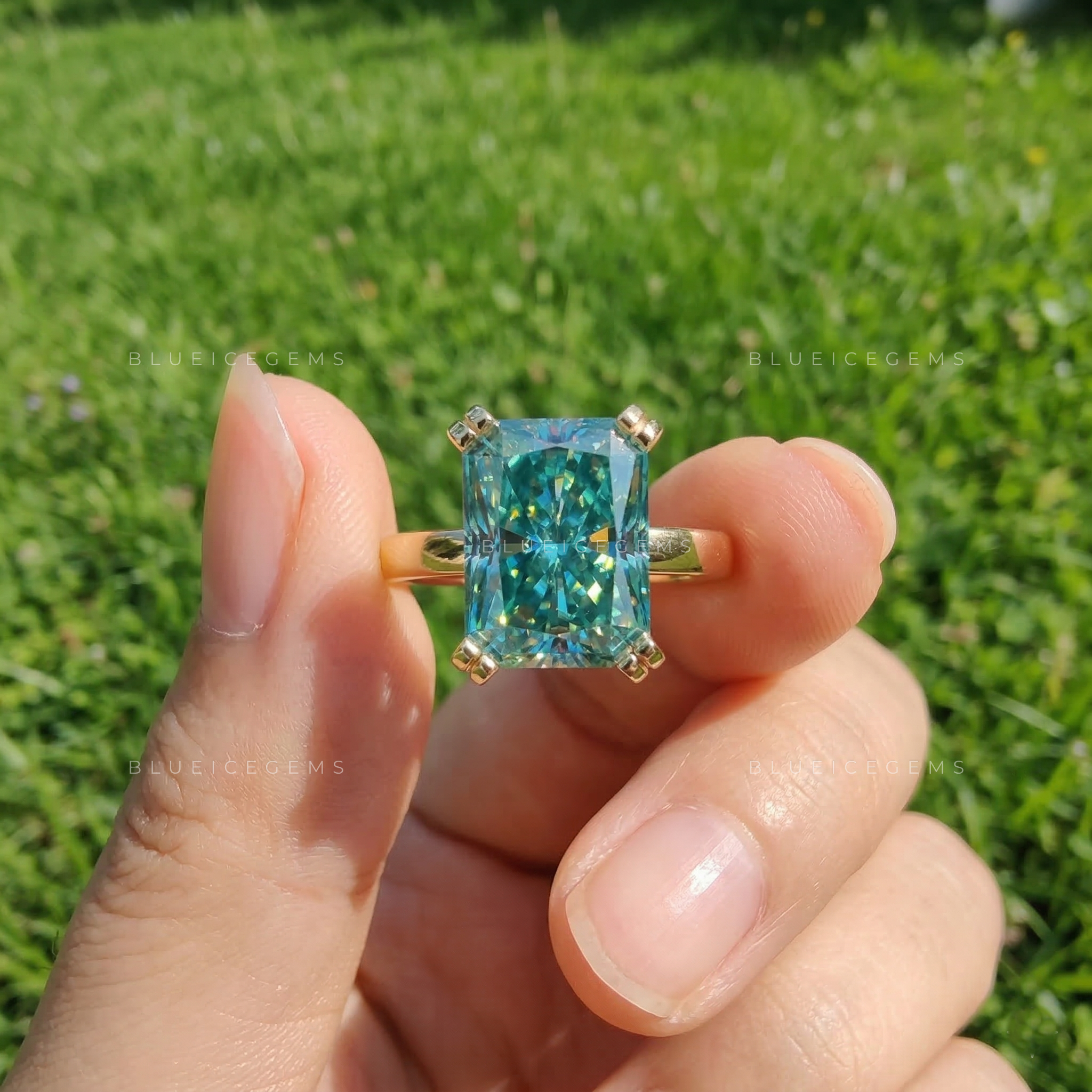 Azure Radiance Double Prong Engagement Ring
