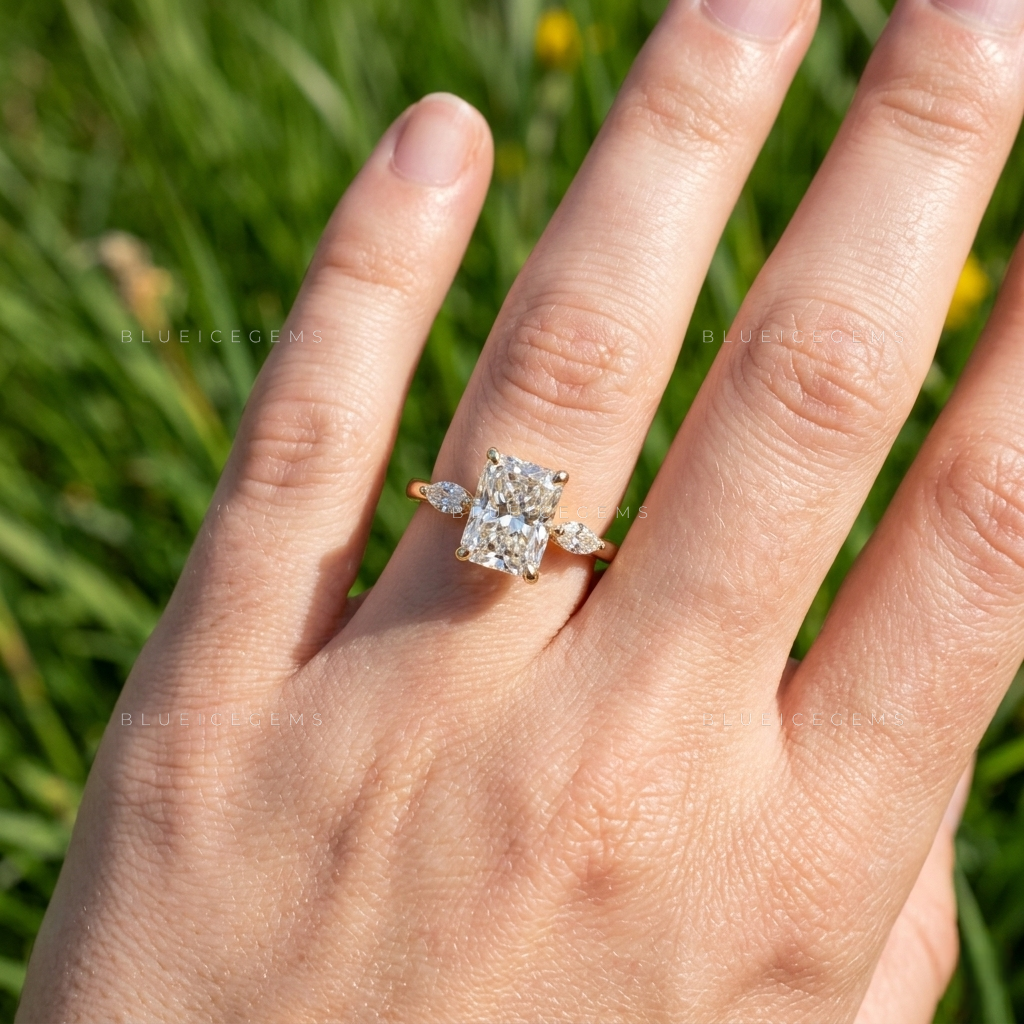 Radiant Cut Three-Stone Ornate Keepsake Proposal Band