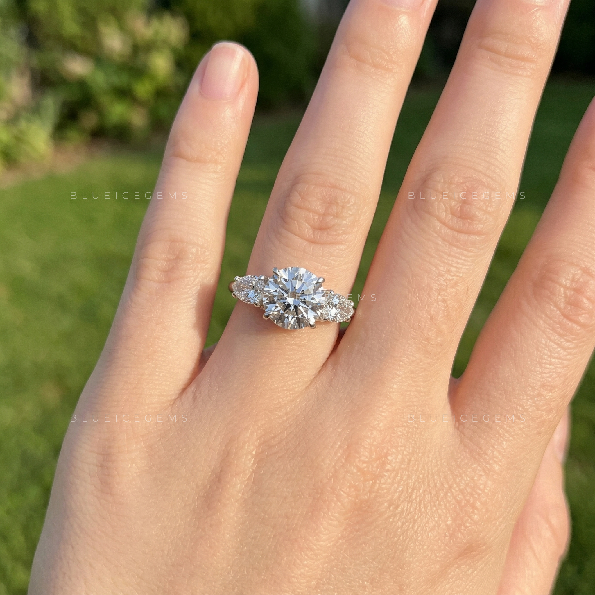 Celestial Brilliance Round and Pear Cut Trilogy Ring