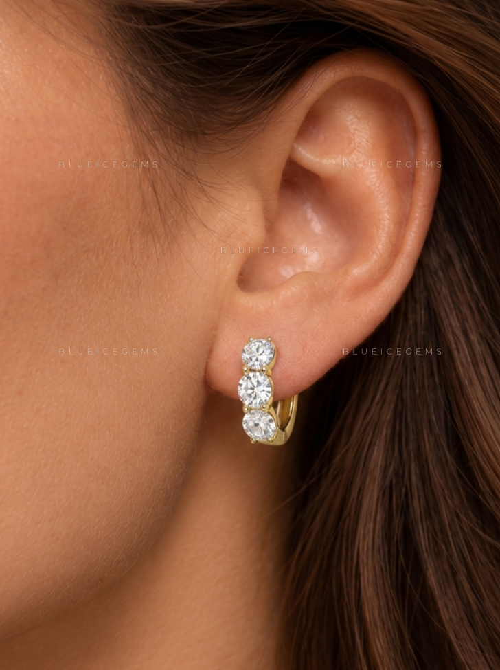 Bold Round Diamond Huggie Hoop Earrings