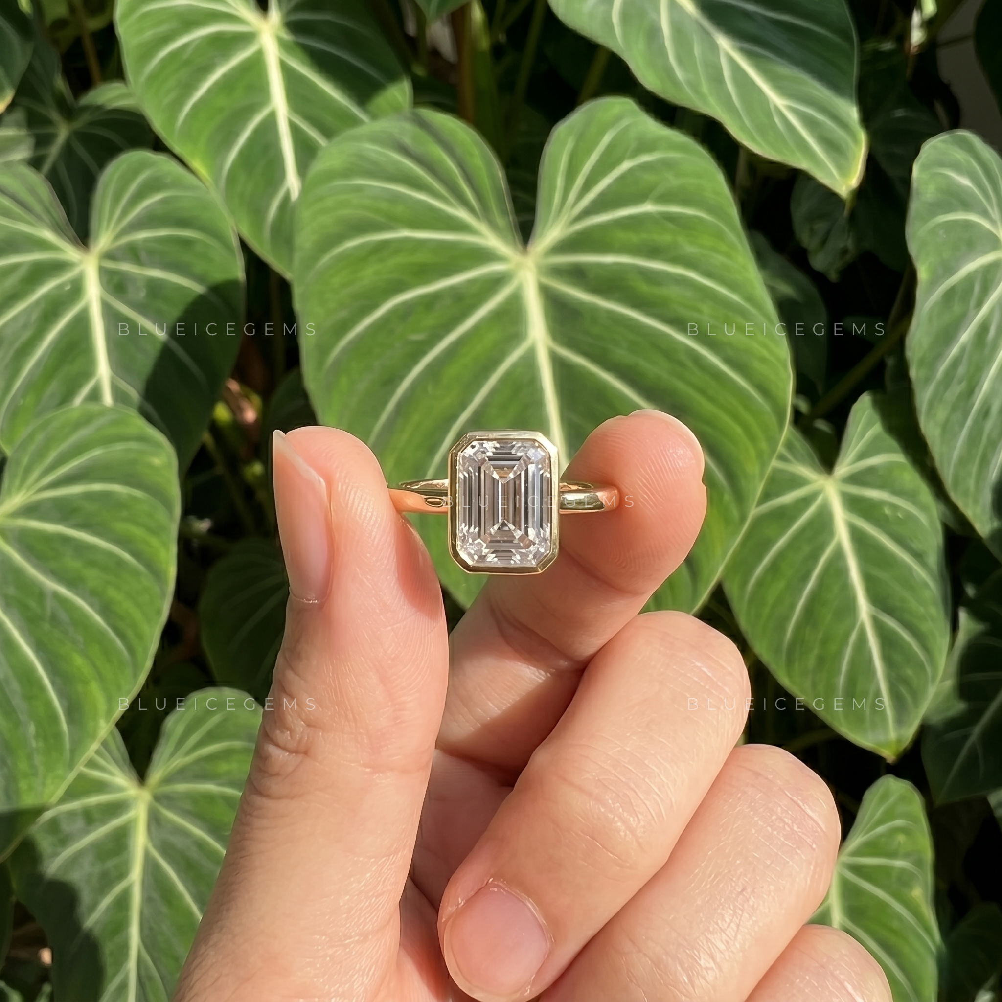 Sleek Modernity Emerald Cut Full Bezel Solitaire Engagement Ring