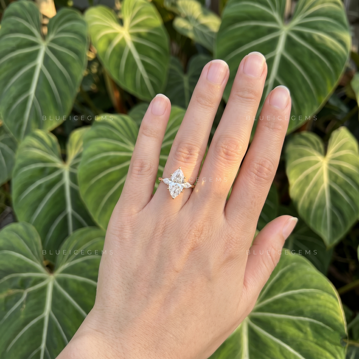 Timeless Elegance Marquise Cut Three-Stone Engagement Ring