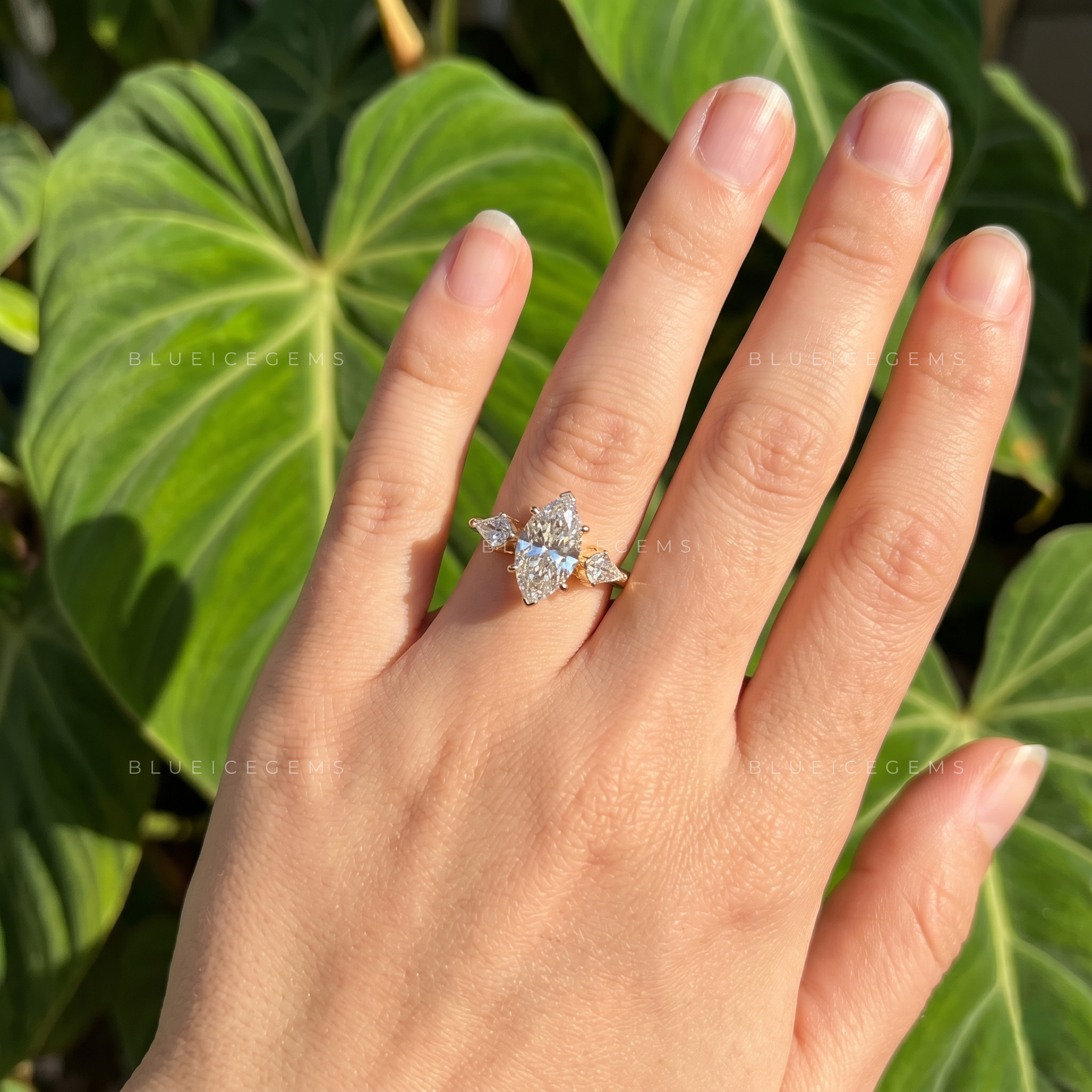 Dazzling Contour Marquise Cut Kite Side Stone Engagement Ring
