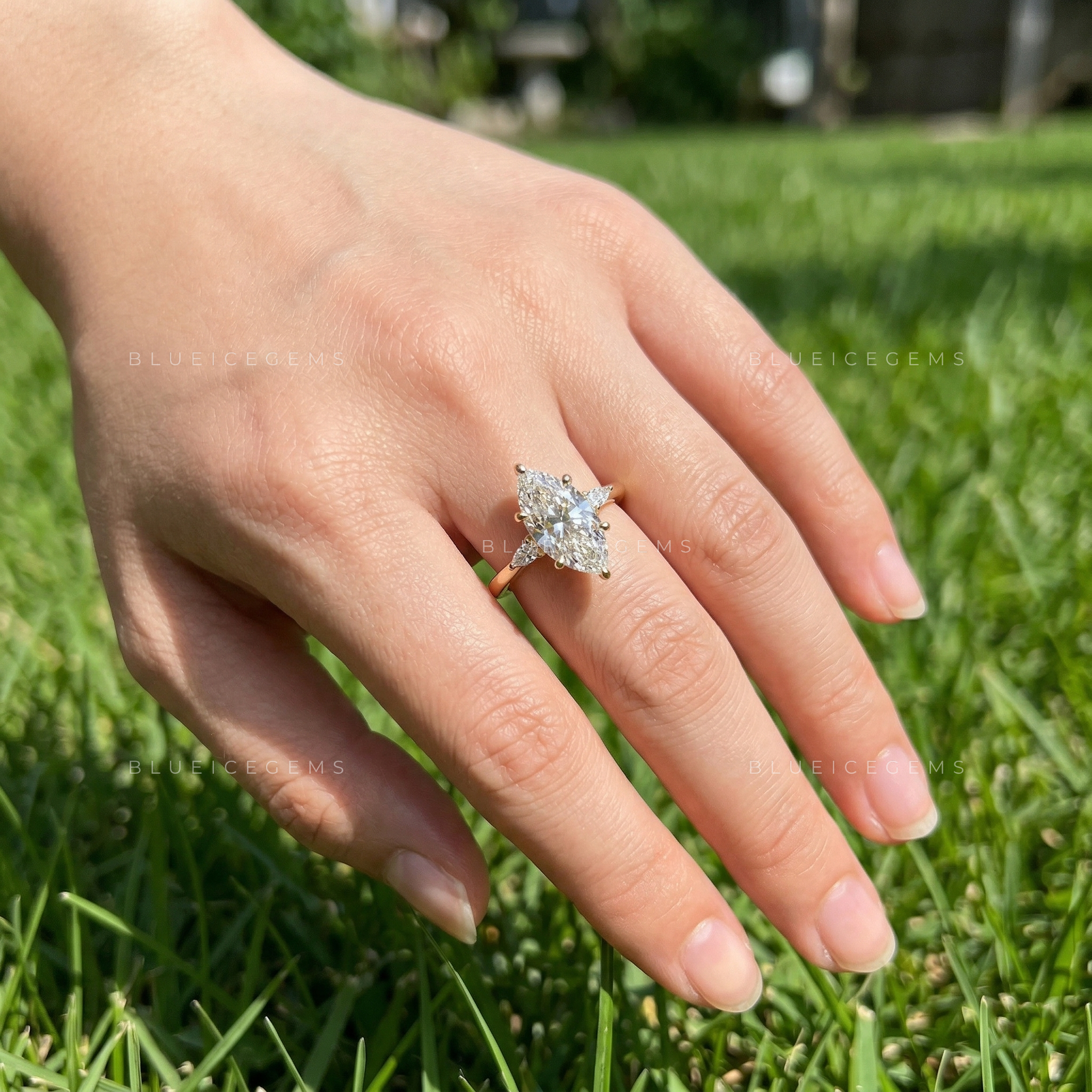 Romantic Radiance Marquise and Pear Cut Trilogy Engagement Ring