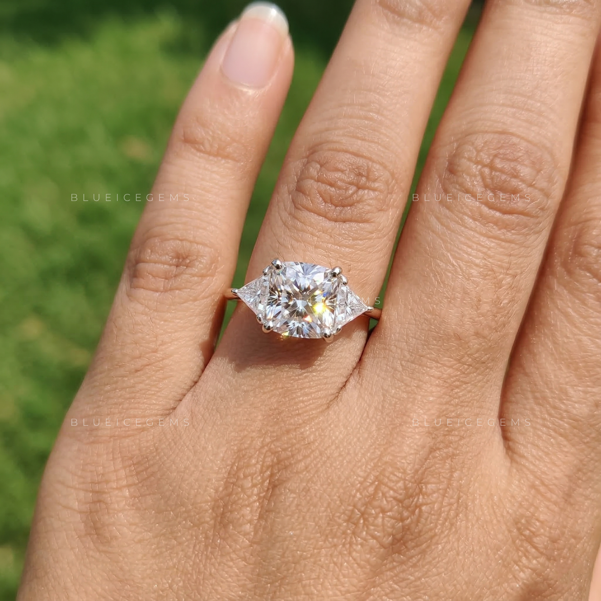 Graceful Brilliance Cushion and Triangle Trilogy Ring