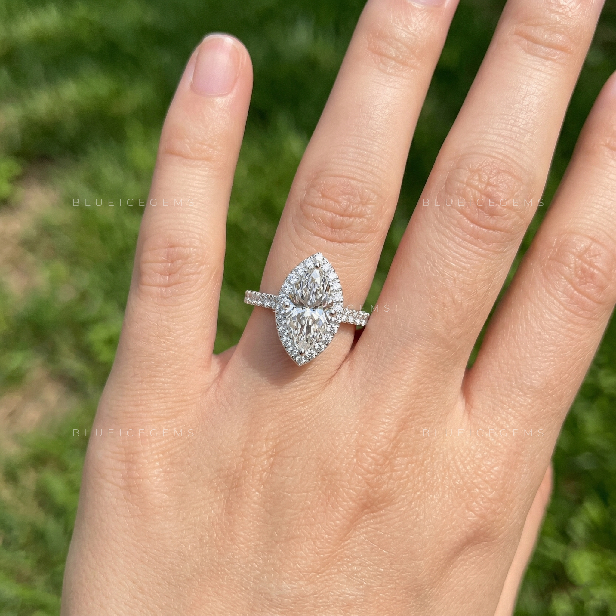 Regal Silhouette Marquise Cut Pavé Engagement Ring