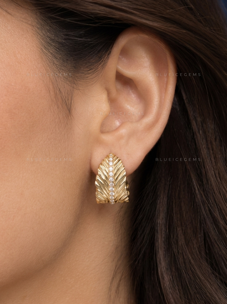 Banana Leaf Pavé Huggie Earrings