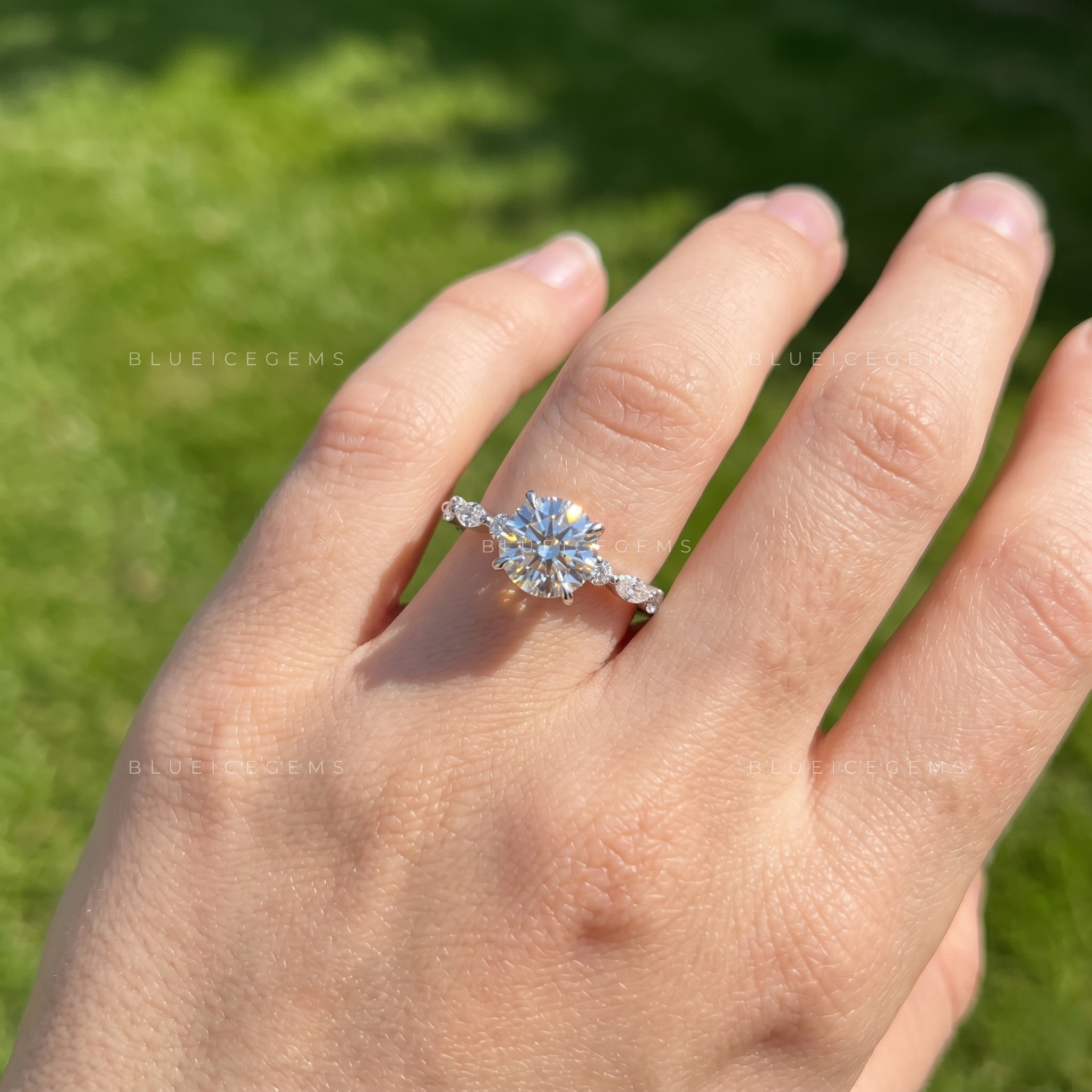 Botanical Whisper Cluster Accent Engagement Ring