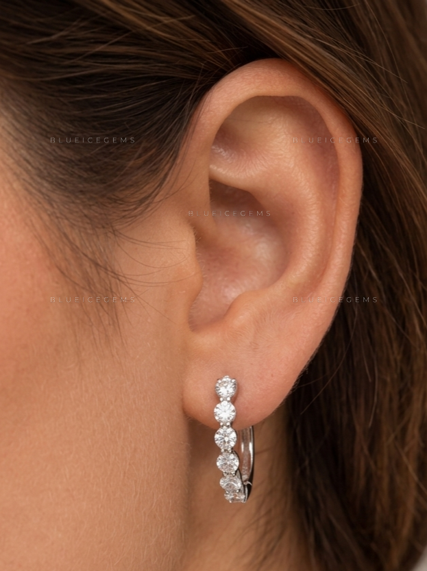 Classic Round Shared-Prong Hoop Earrings