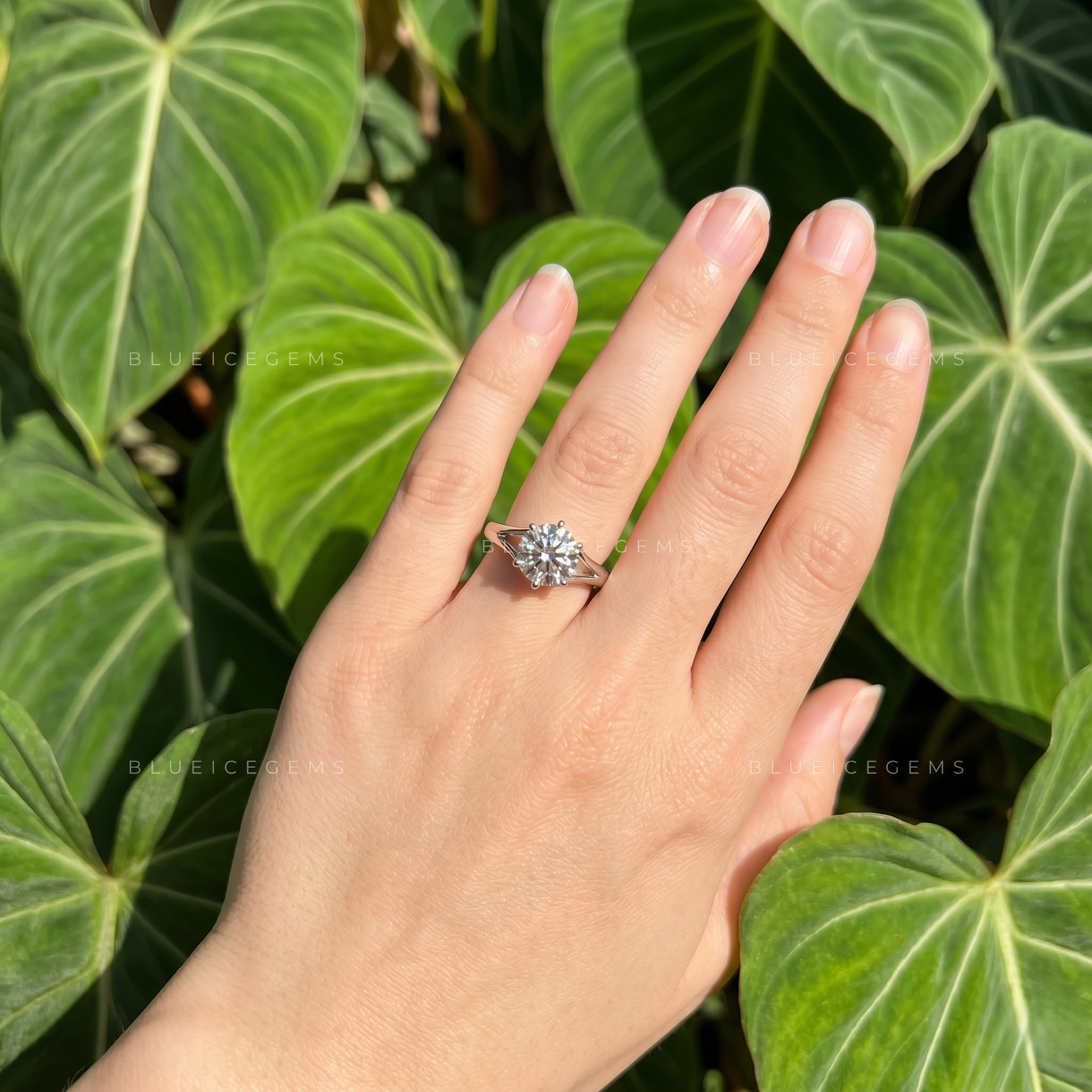 Radiant Grace Round Brilliant Solitaire Split Band Engagement Ring