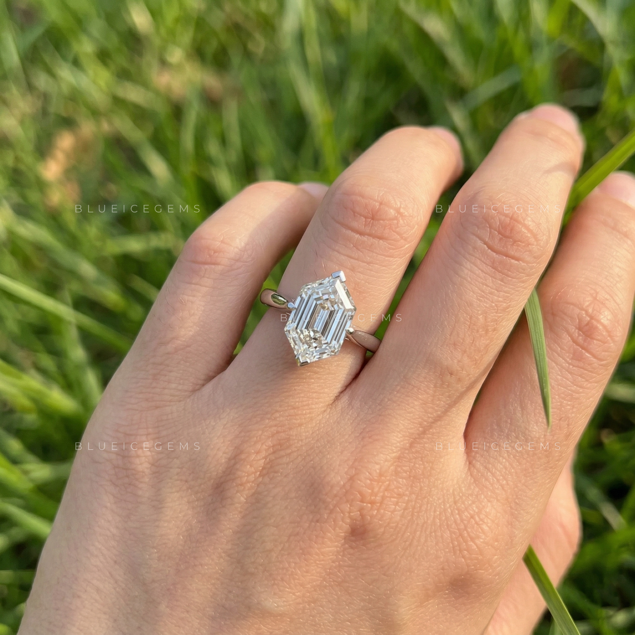 Architectural Allure Elongated Hexagon Step Cut Solitaire Ring