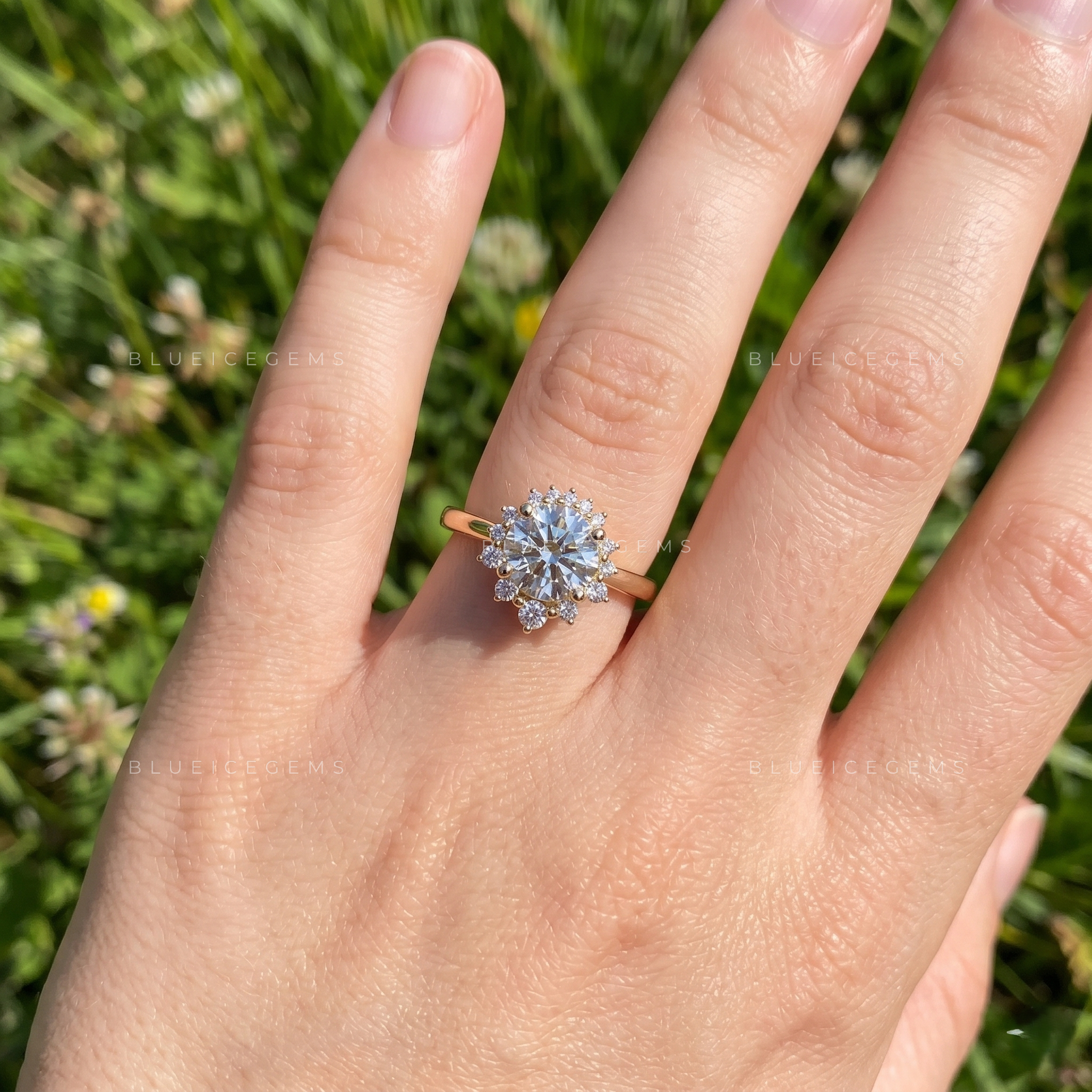 Captivating Floral Inspired Halo Statement Ring with Brilliant Accents