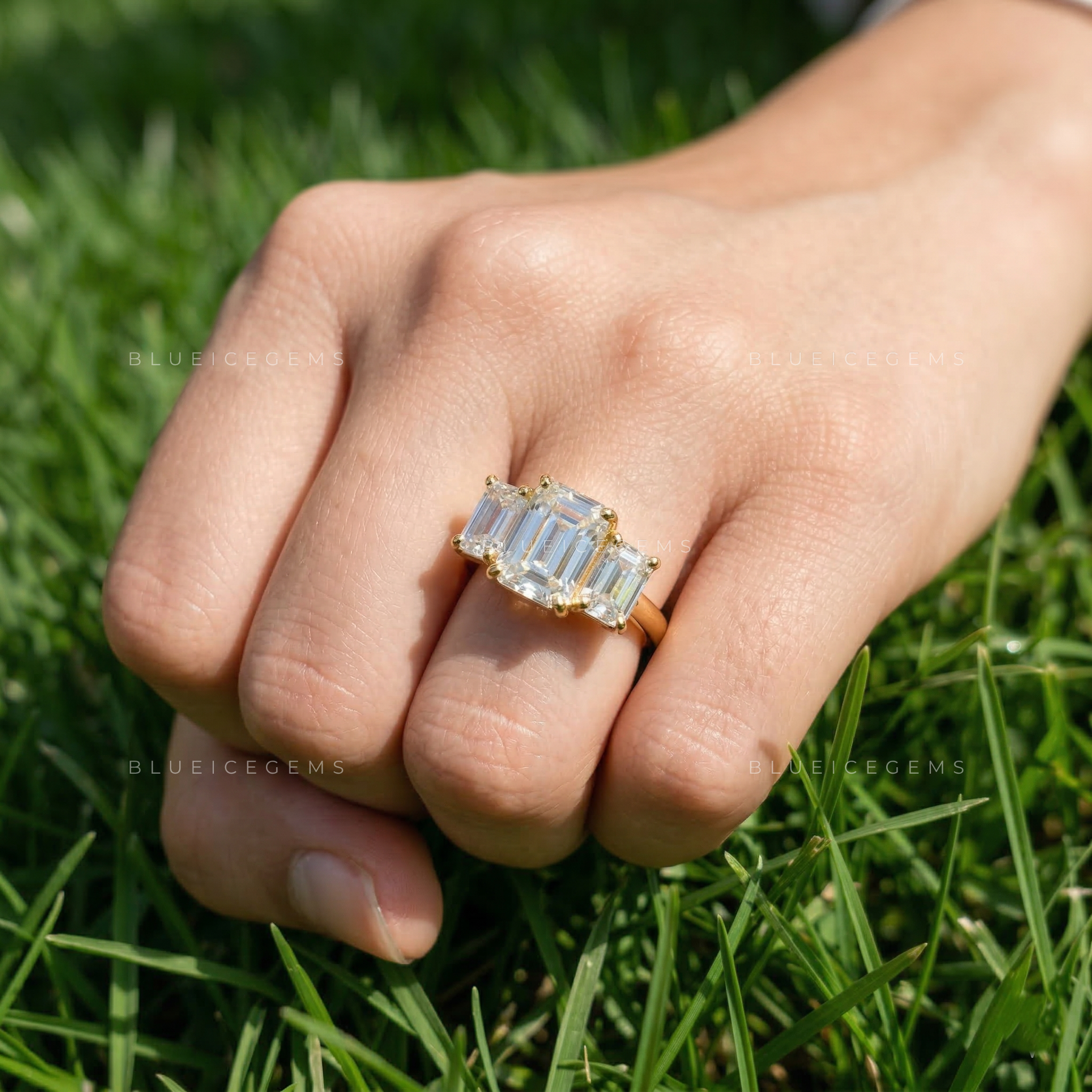 Luminous Trilogy Emerald Cut Engagement Ring