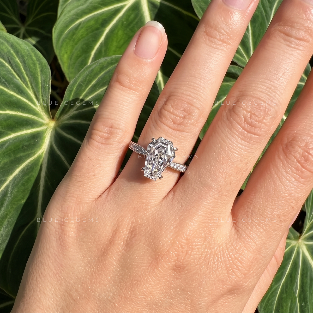 Gothic Elegance Coffin Cut Pavé Engagement Ring