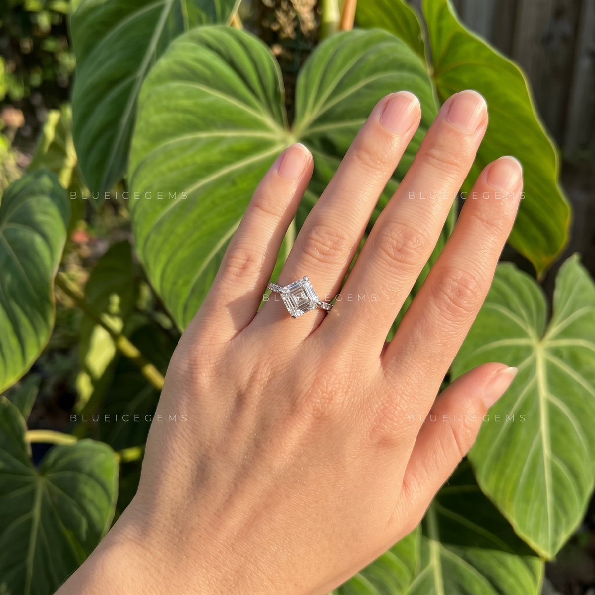Vintage Precision Asscher Cut Hidden Halo Engagement Ring