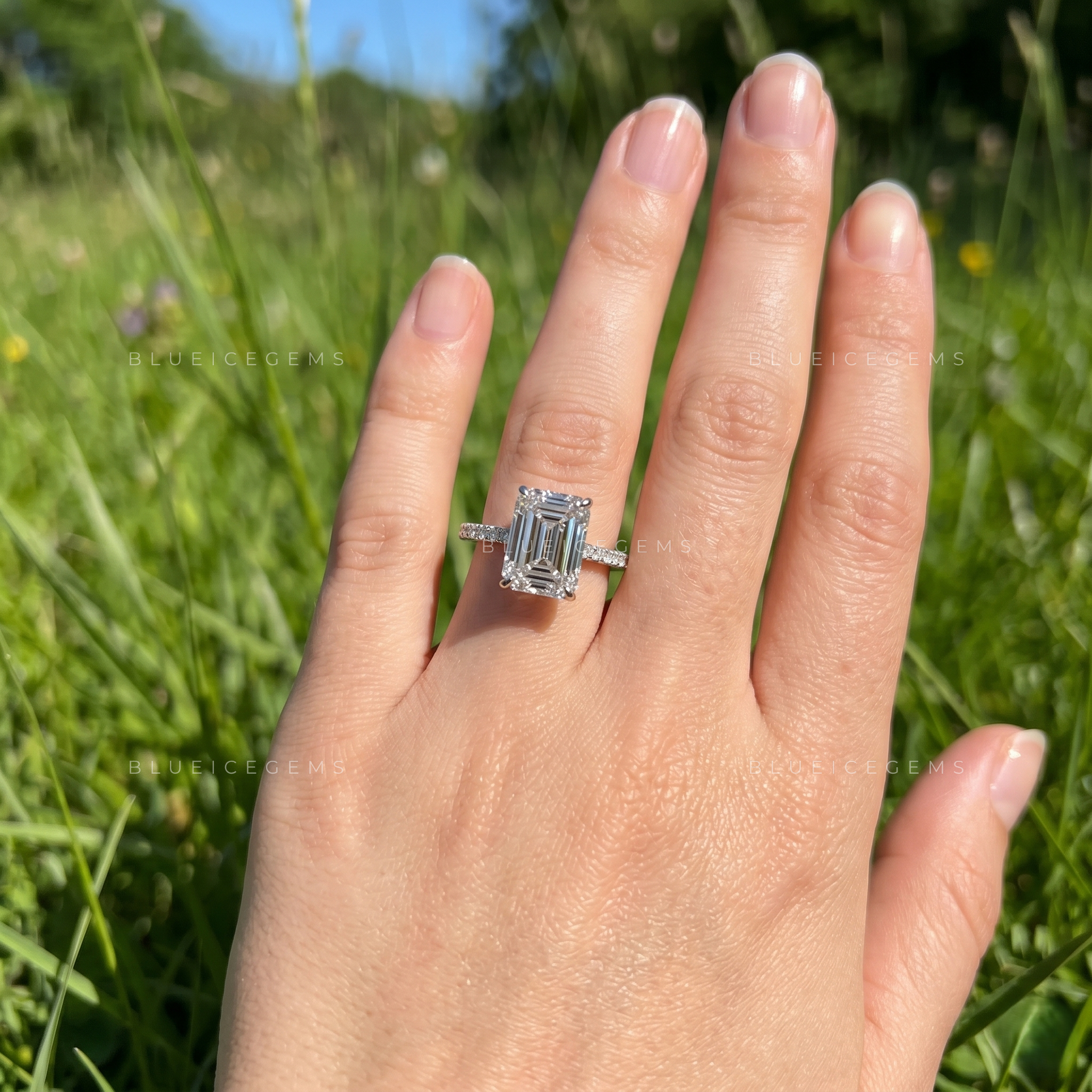 Infinite Clarity Emerald Cut Hidden Halo Engagement Ring