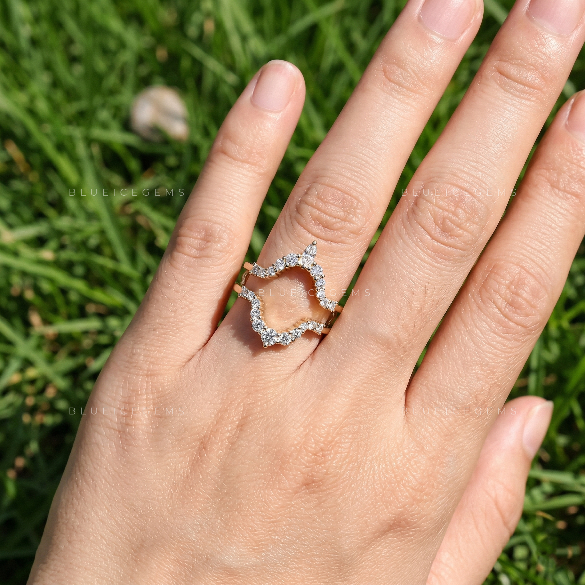 Whimsical Garden Marquise and Round Cut Open Nesting Band