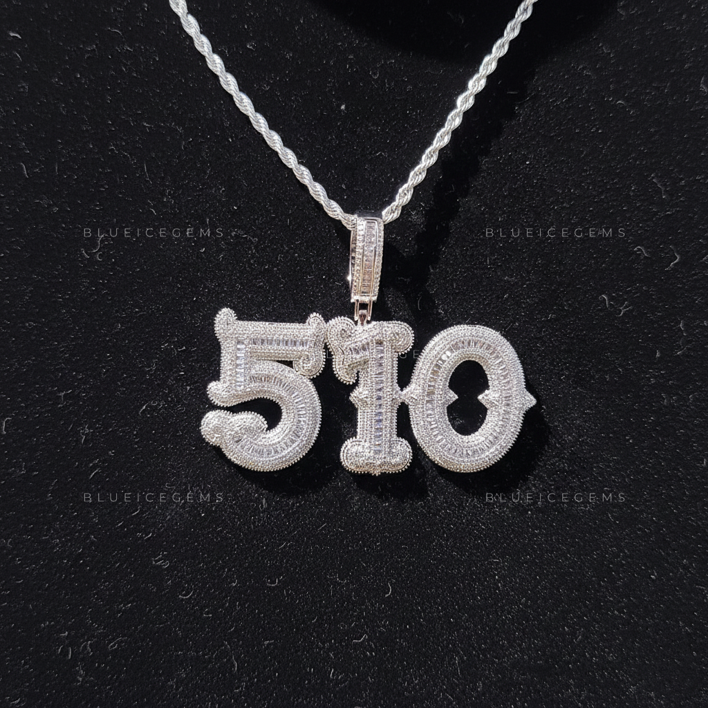 "DRE" Custom Gothic Script Iced-Out Pendant with Baguette and Round Diamonds