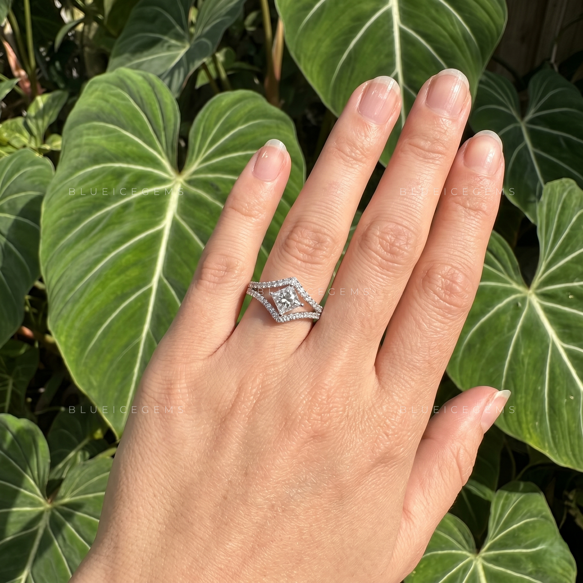 Majestic Splendor Princess Cut Split Shank Pavé Engagement Ring