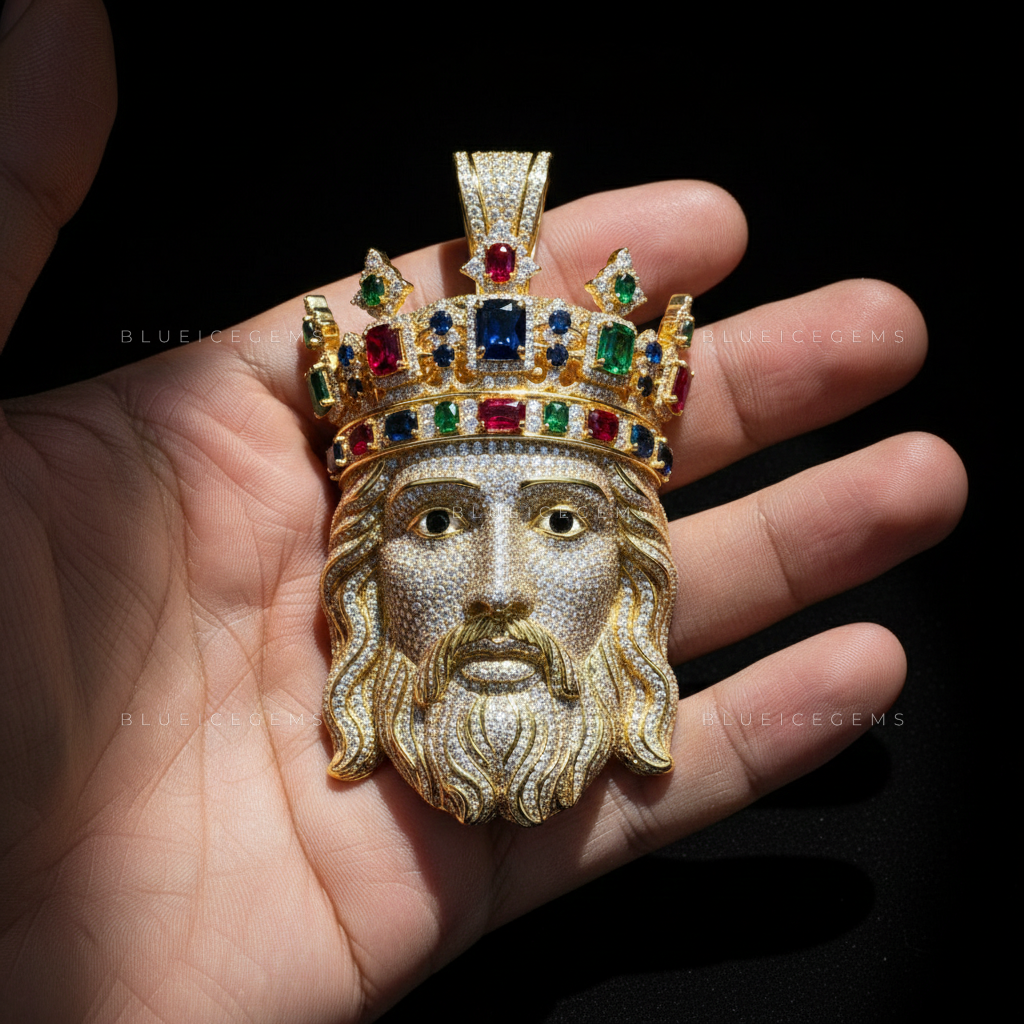 The Imperial Sovereign: Regal Crowned Christ with Multi-Gem Fire