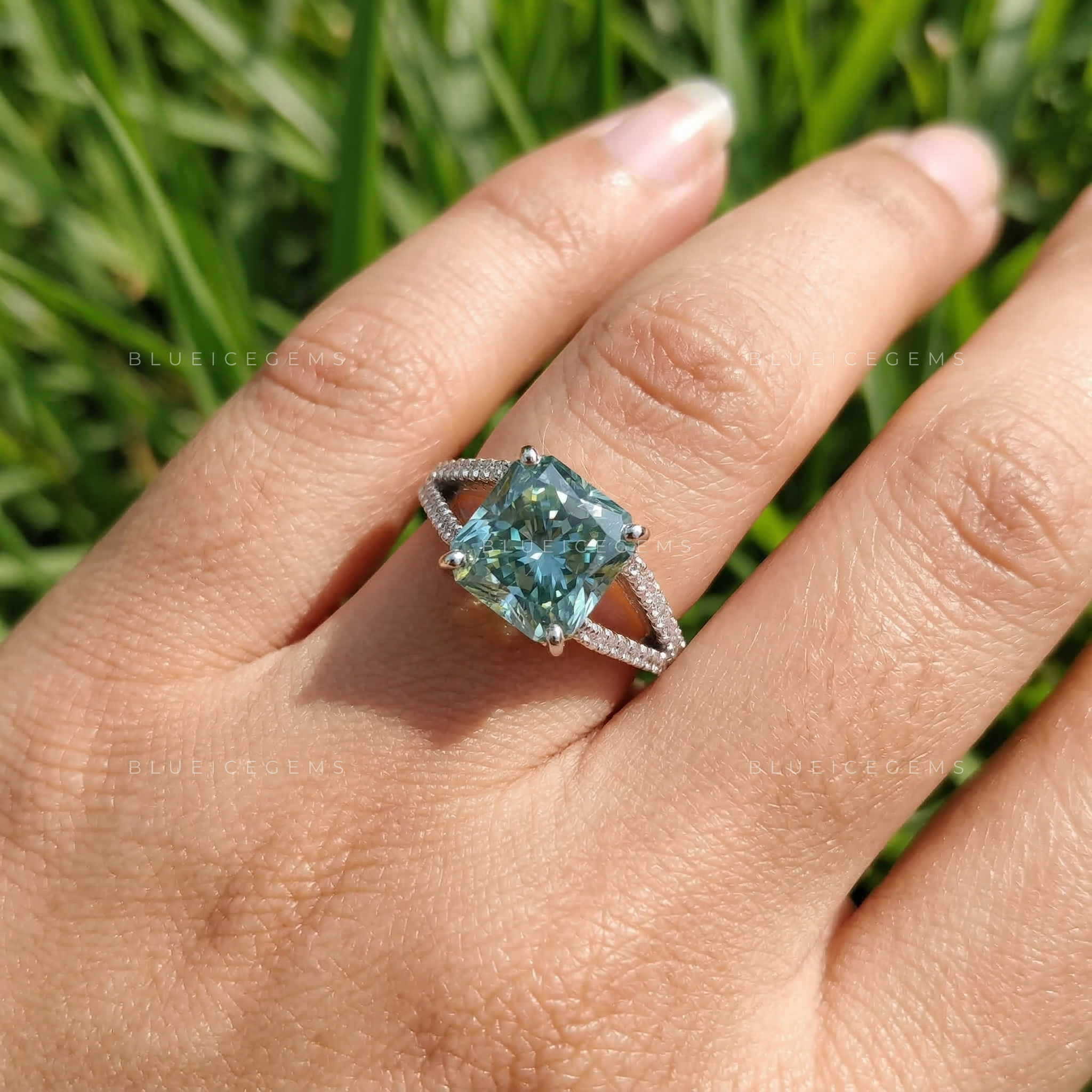 Oceanic Brilliance Square Radiant Solitaire Ring