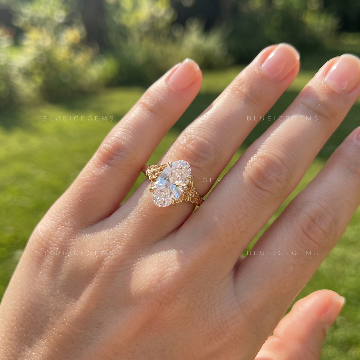 Moval Cut Sculpted Band Engagement Ring