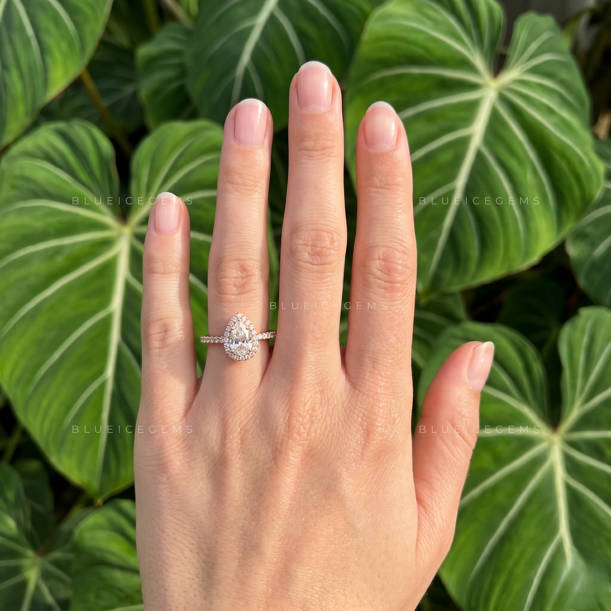 Graceful Luminescence Pear Cut Halo Engagement Ring