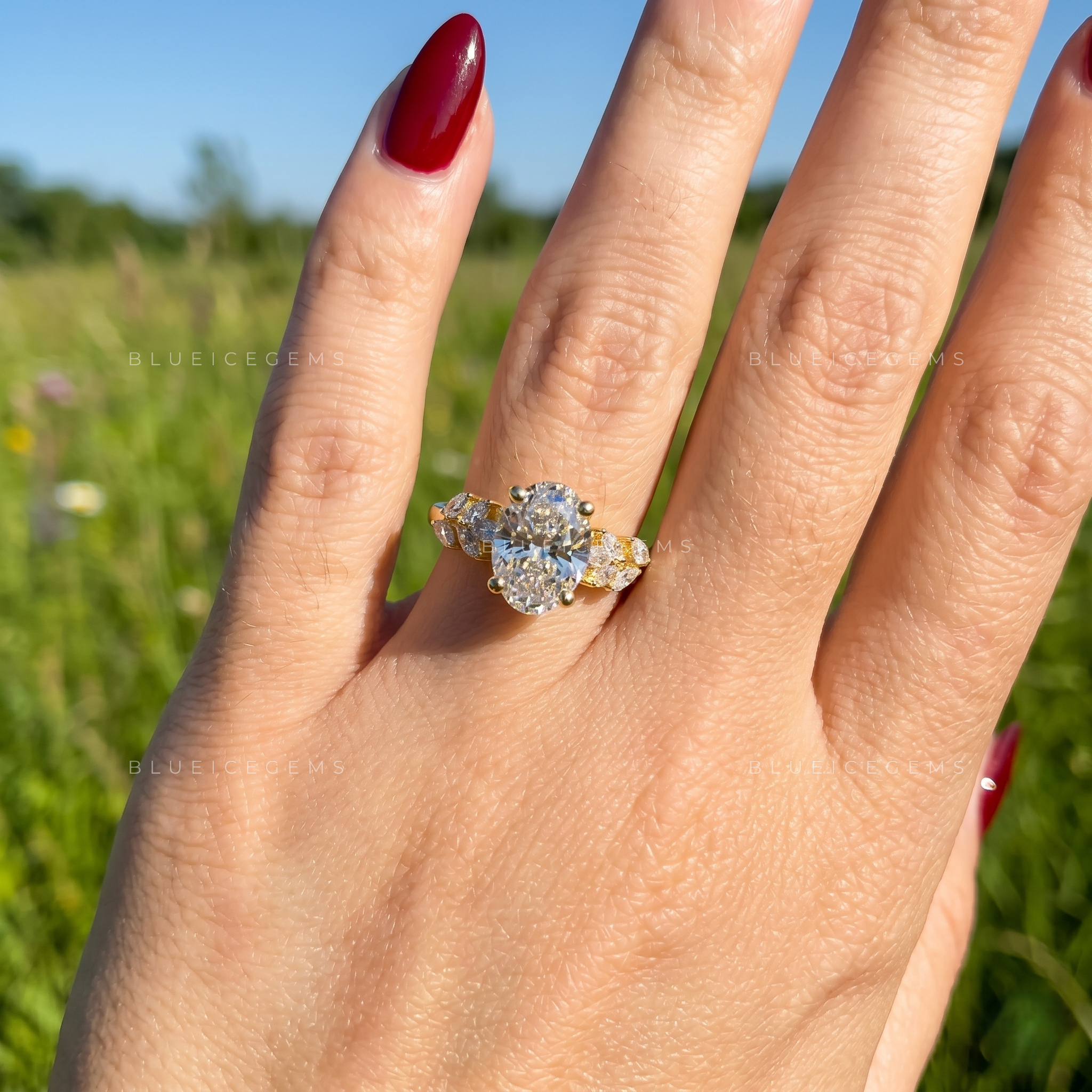 Lyra Oval Cut Marquise Accent Solitaire Engagement Ring