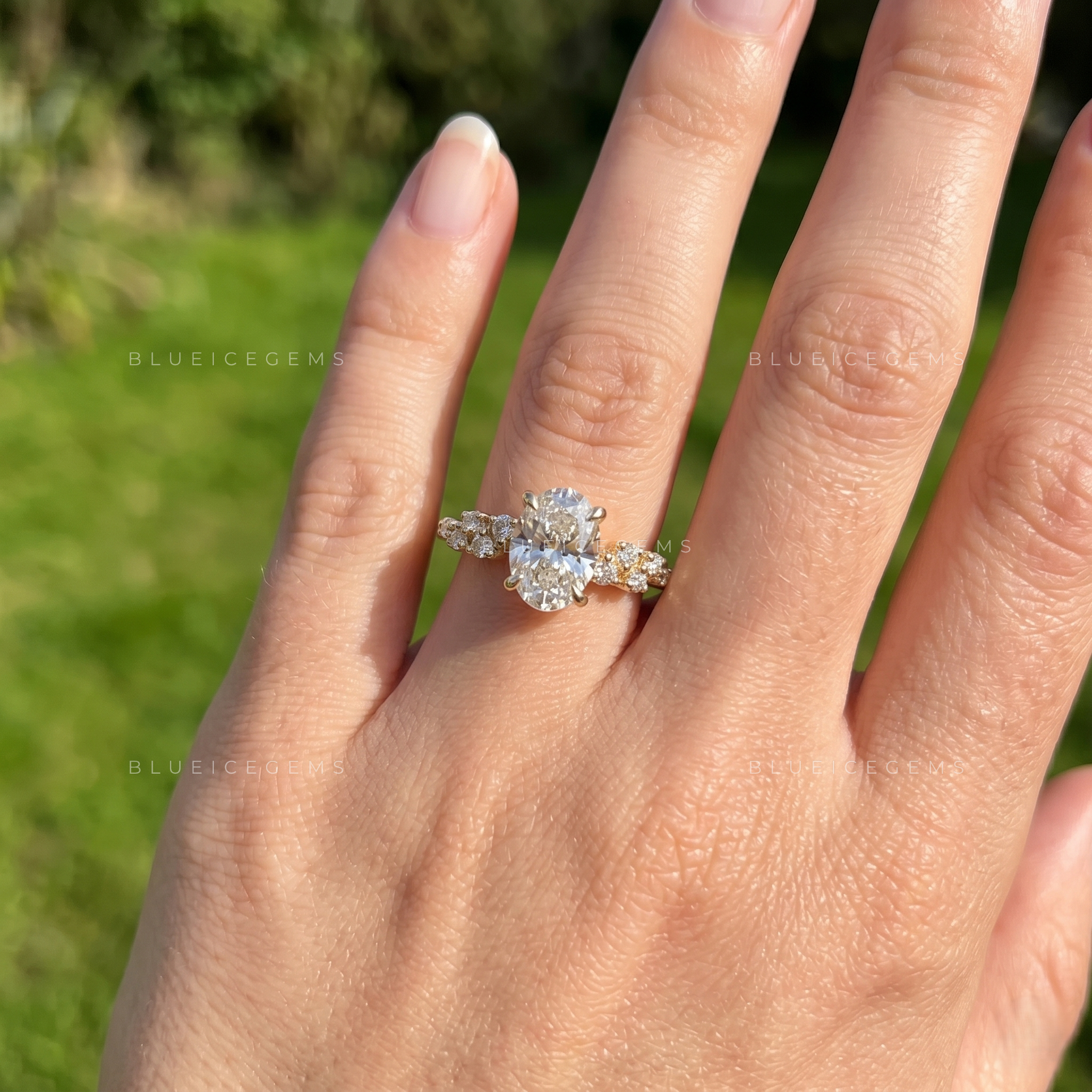 Vintage Charm Oval Brilliant Cut Side Accent Engagement Ring