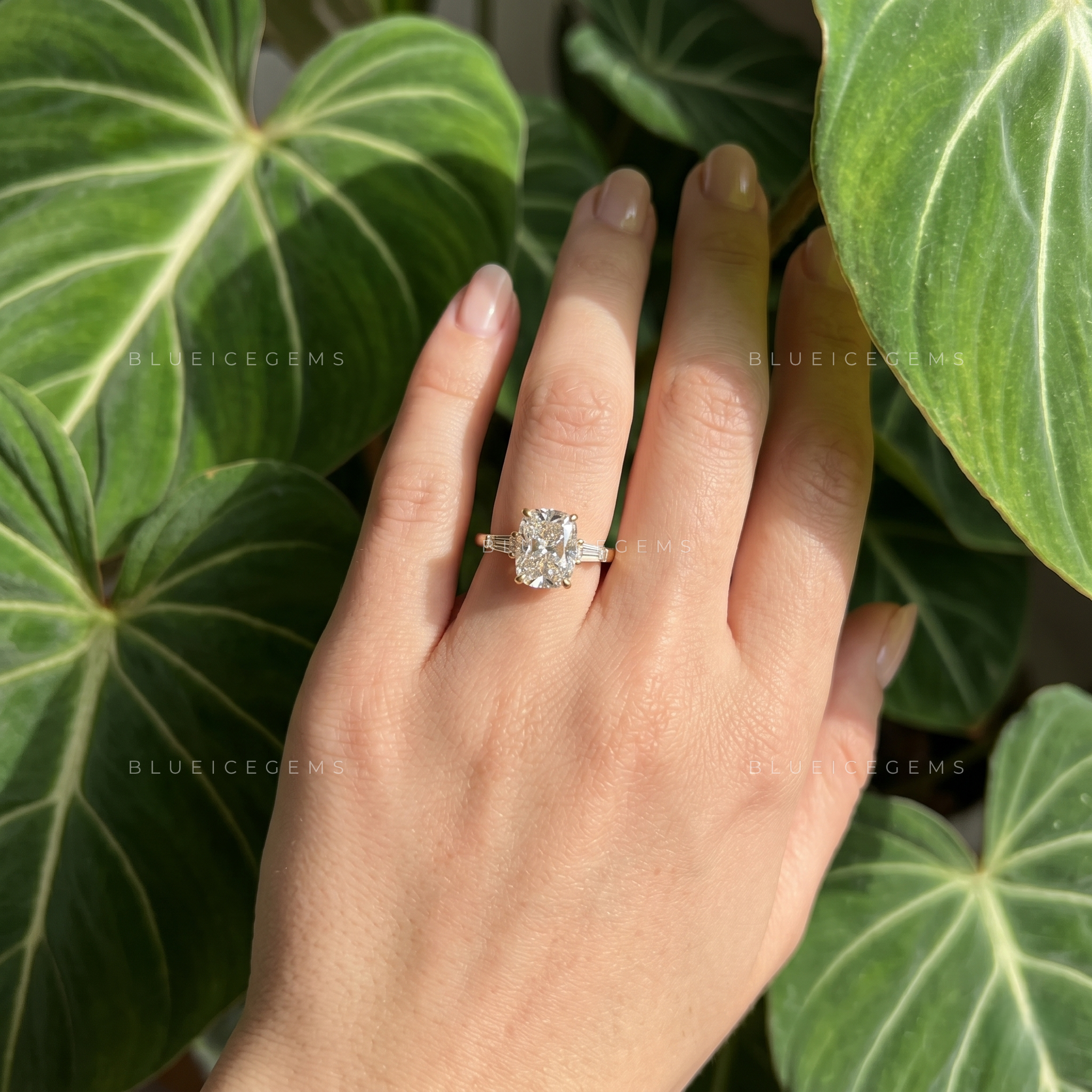 Regal Symphony Cushion Cut Three Stone Engagement Ring