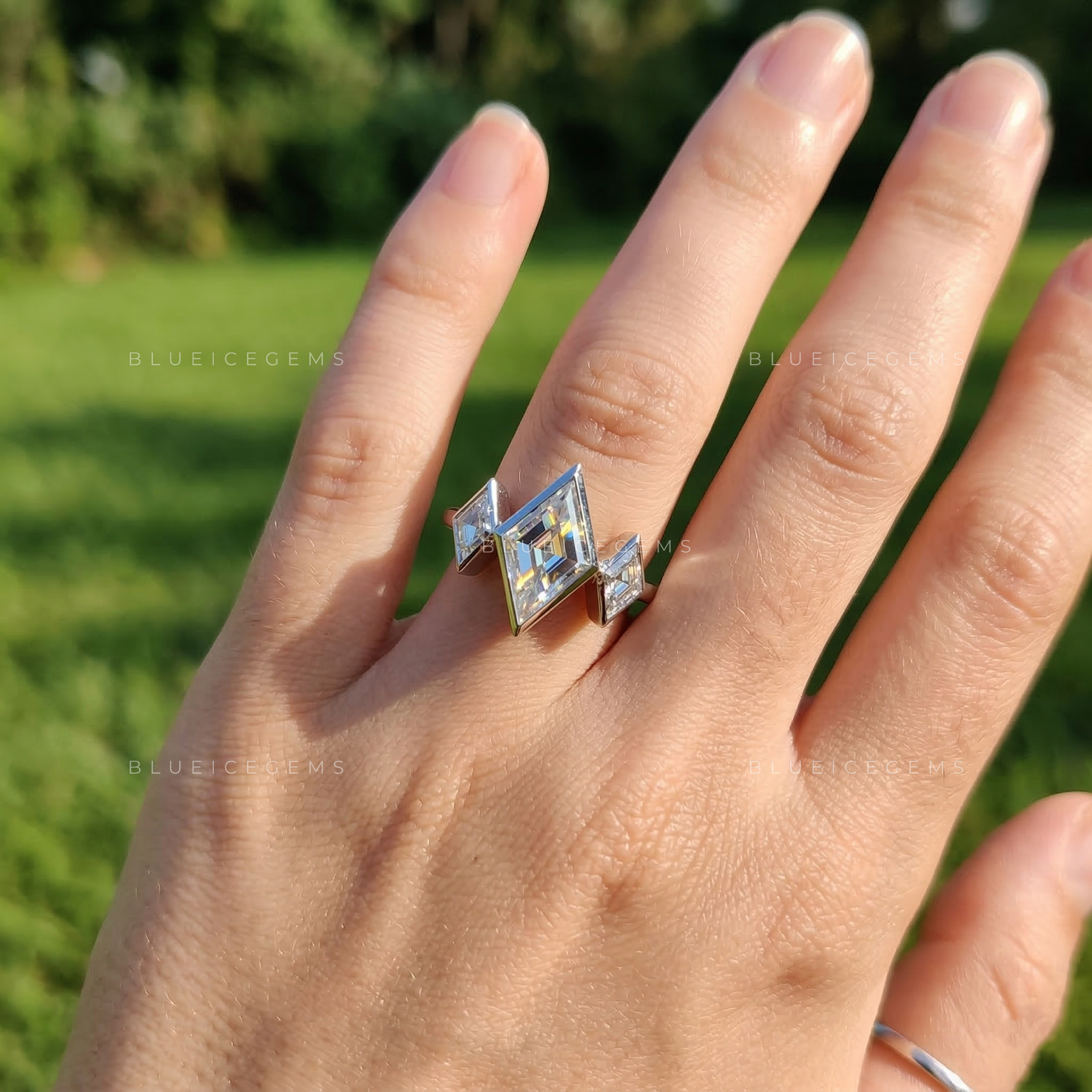 Geometric Harmony Lozenge Cut Trilogy Ring