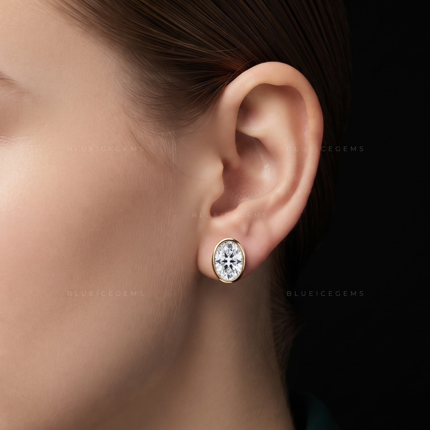 Elara Oval Lab-Grown Diamond Bezel Stud Earrings
