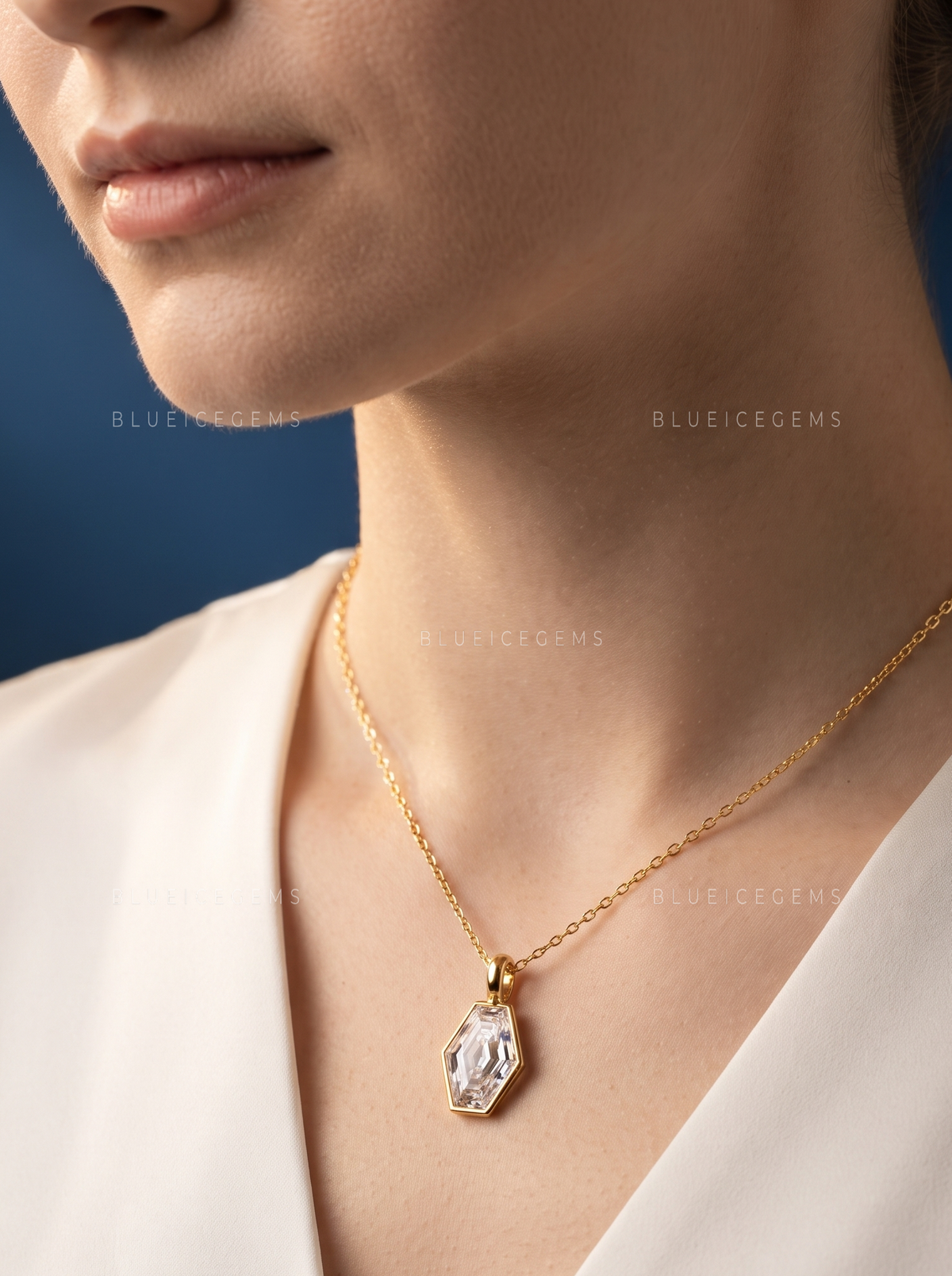Hexagon Cut Solitaire Diamond Pendant