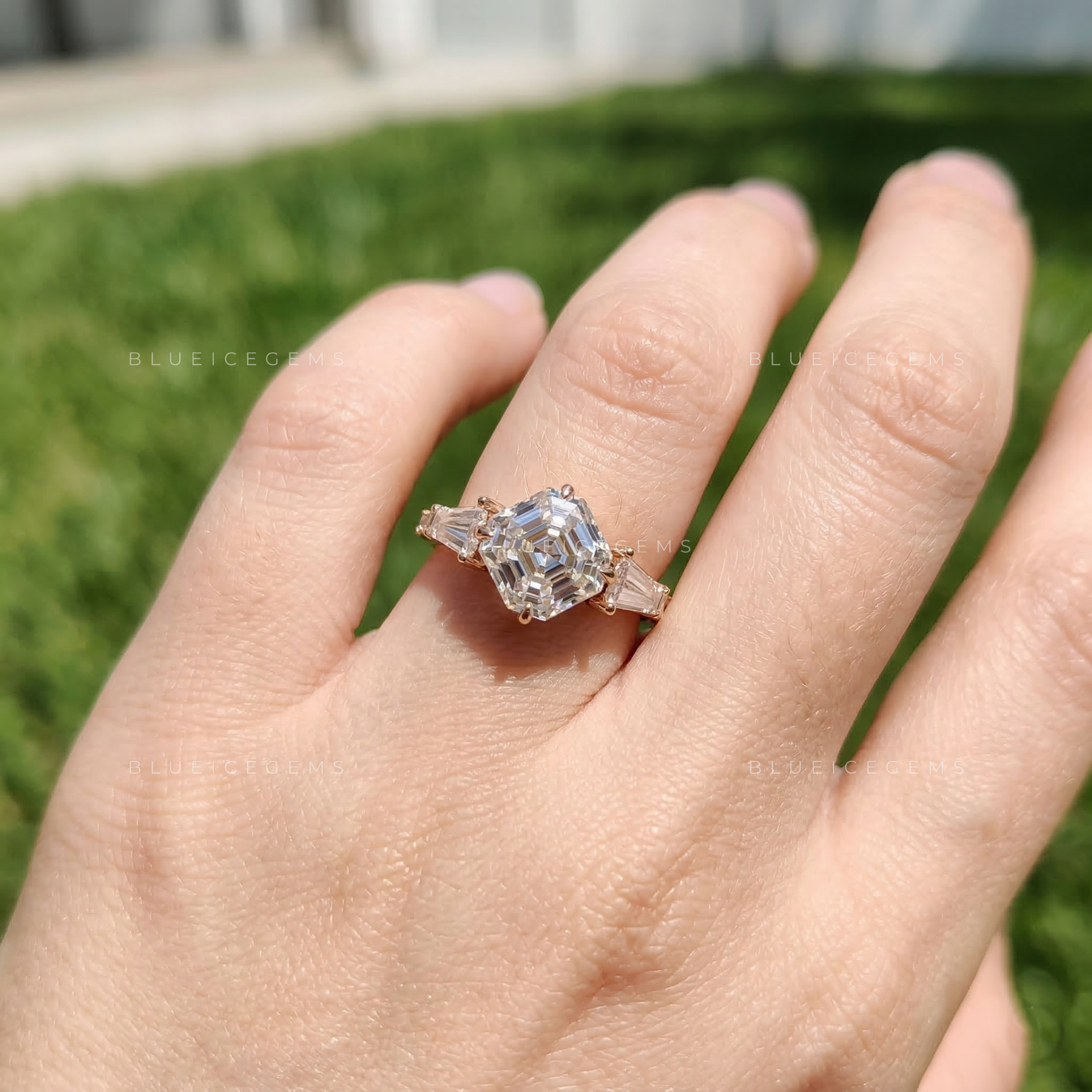 Luminous Octavia Cut Tapered Baguette Hidden Halo Ring