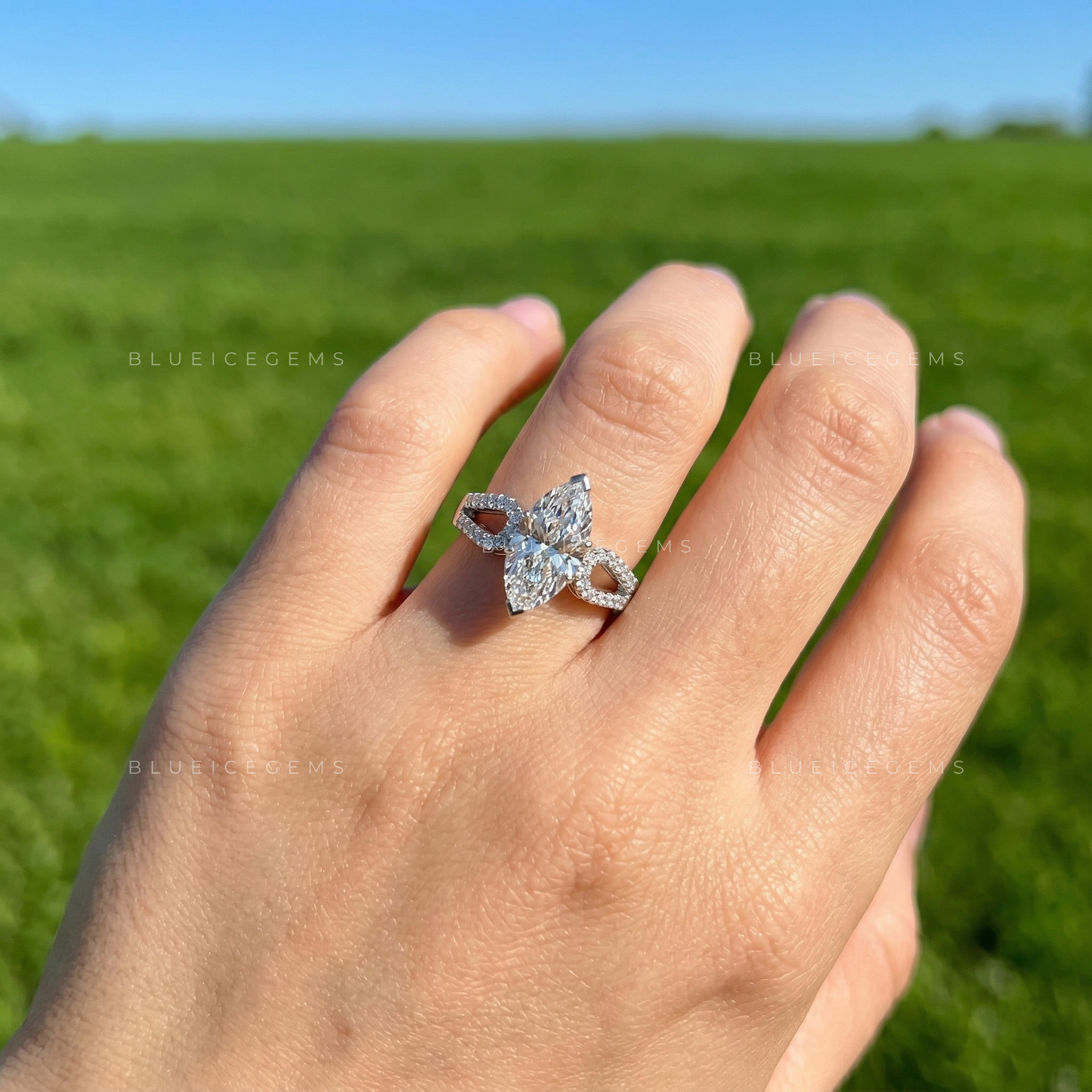 Graceful Radiance Marquise Cut Pavé Engagement Ring