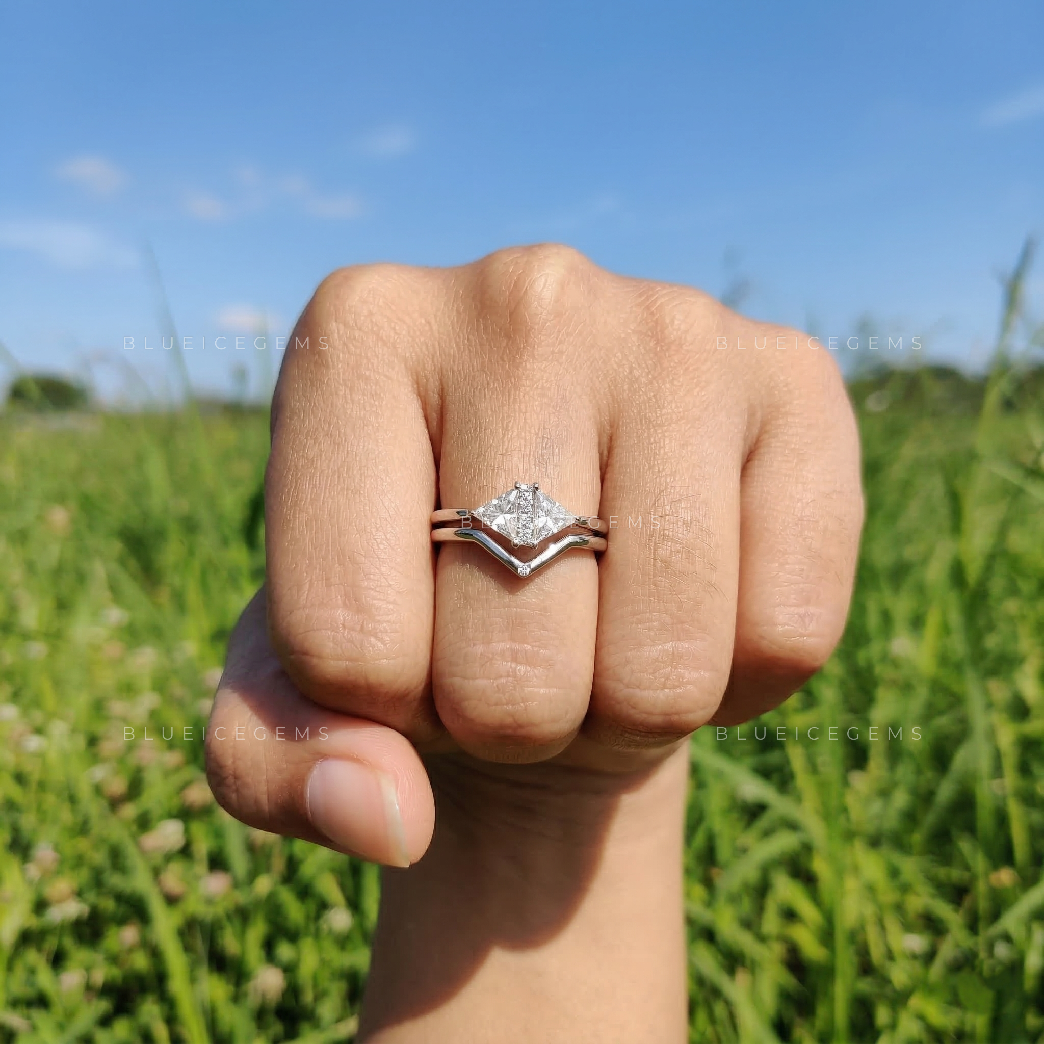 Modern Trillion Cut Geometric Bridal Set