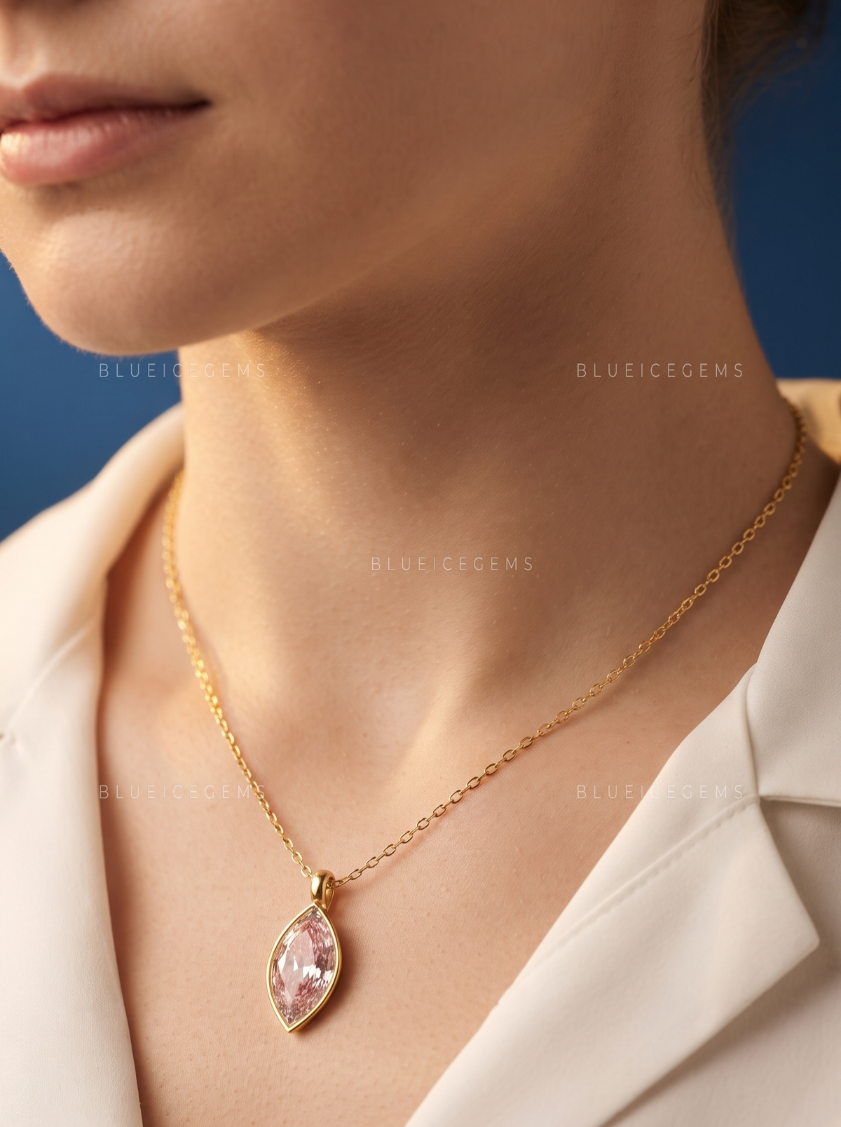 Two Tone Marquise Step Cut Diamond Pendant