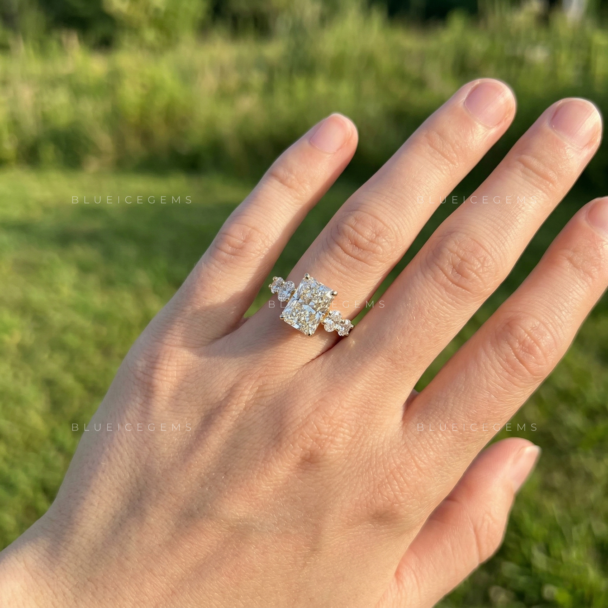 Radiant Brilliance Oval and Round Accent Engagement Ring